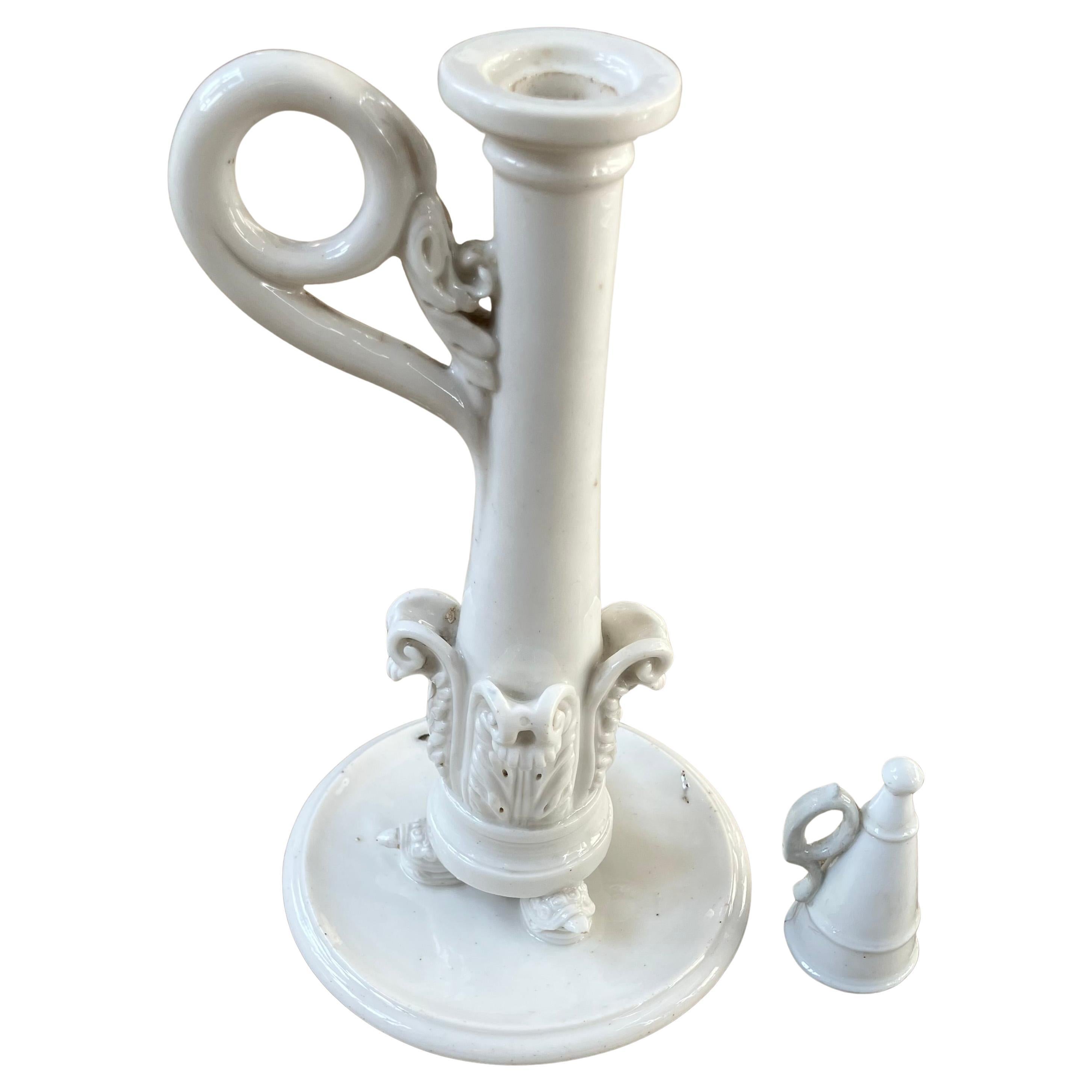 Neoclassical Naples White Porcelain Candlestick