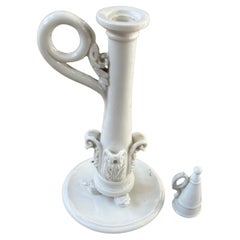 Antique Neoclassical Naples White Porcelain Candlestick