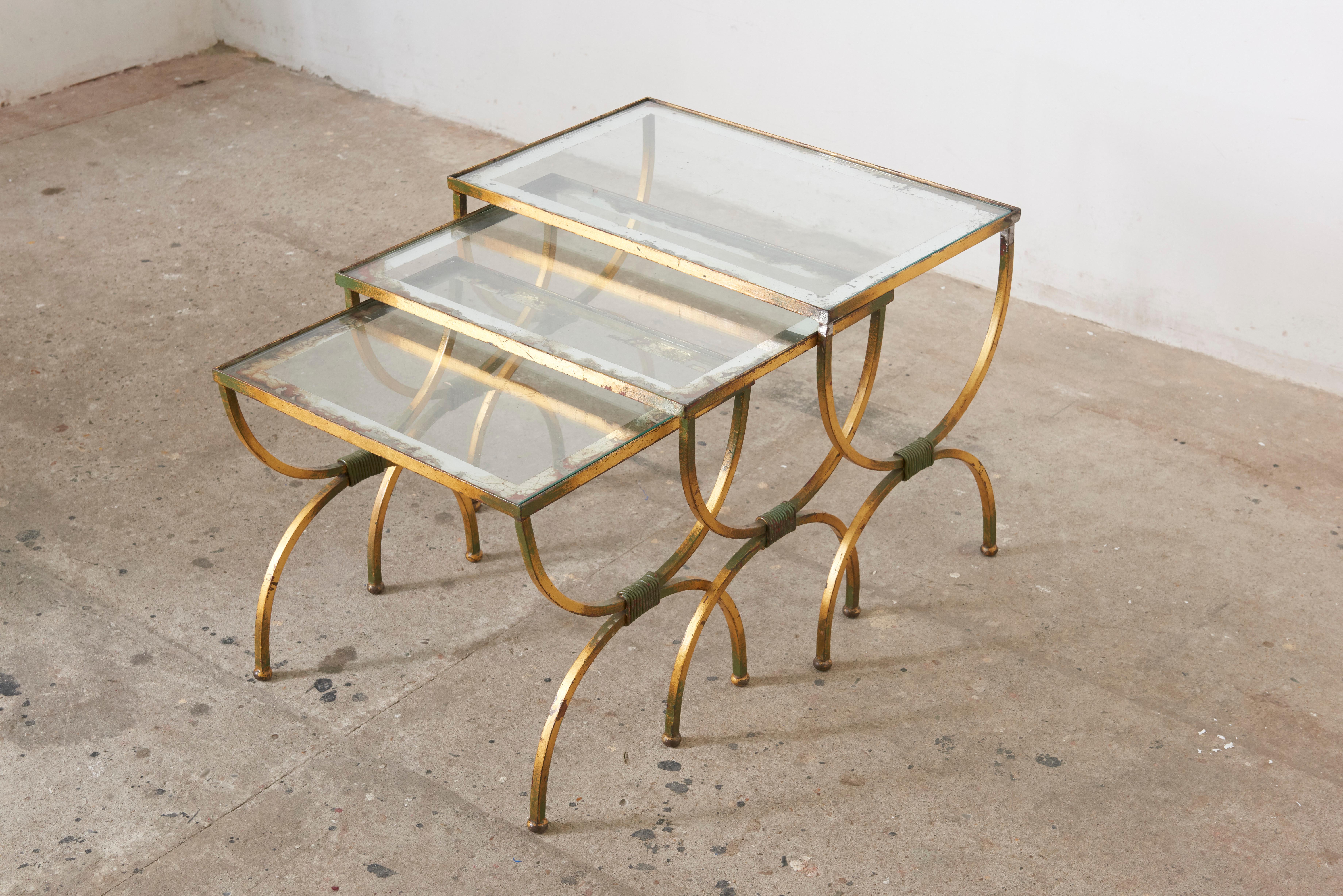 Gilt Neoclassical Nesting Tables, France, 1950s For Sale