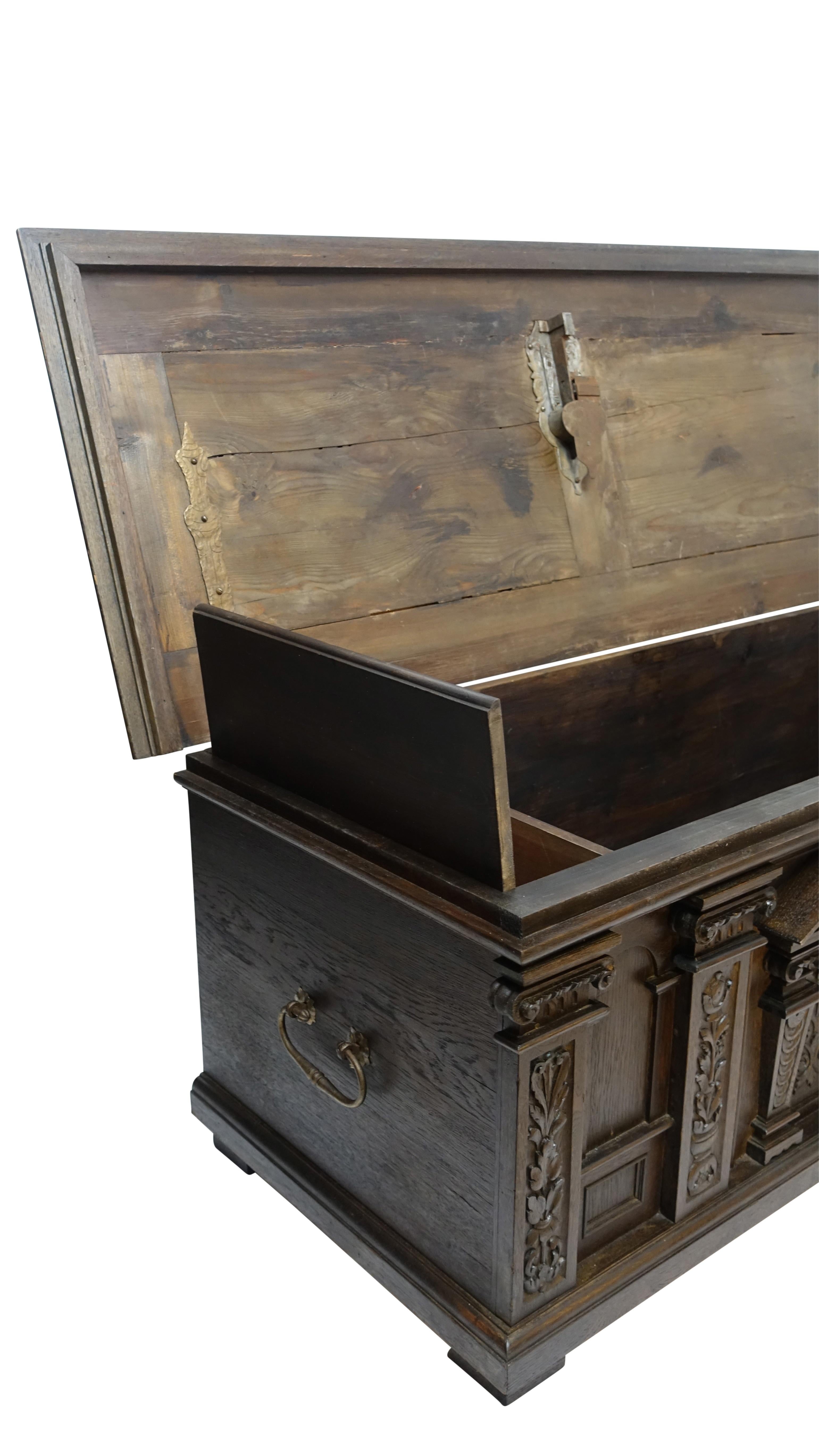 Neoclassical Oak Dowry Coffer with Architectural Detail, English 19th Century 7