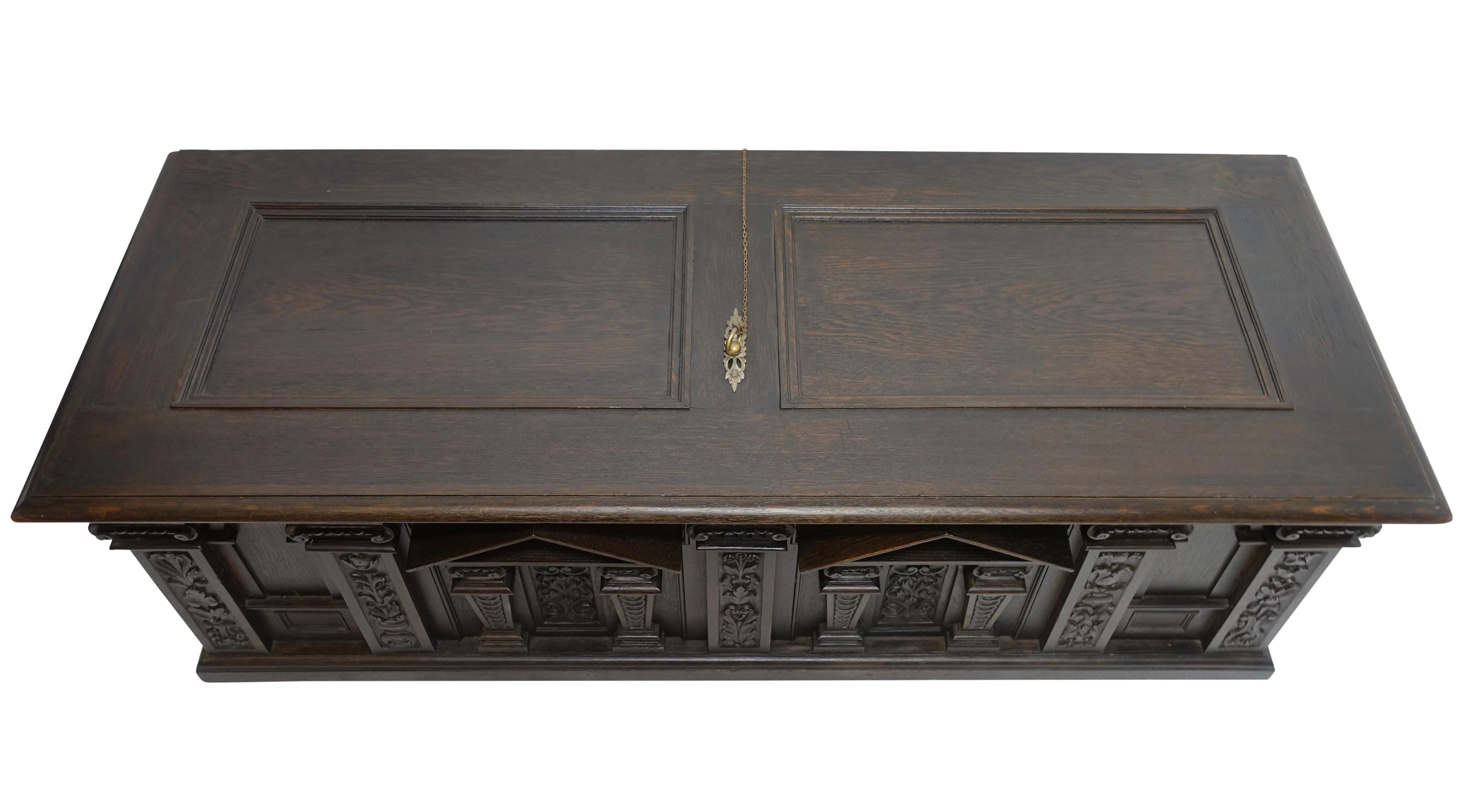 Neoclassical Oak Dowry Coffer with Architectural Detail, English 19th Century 10