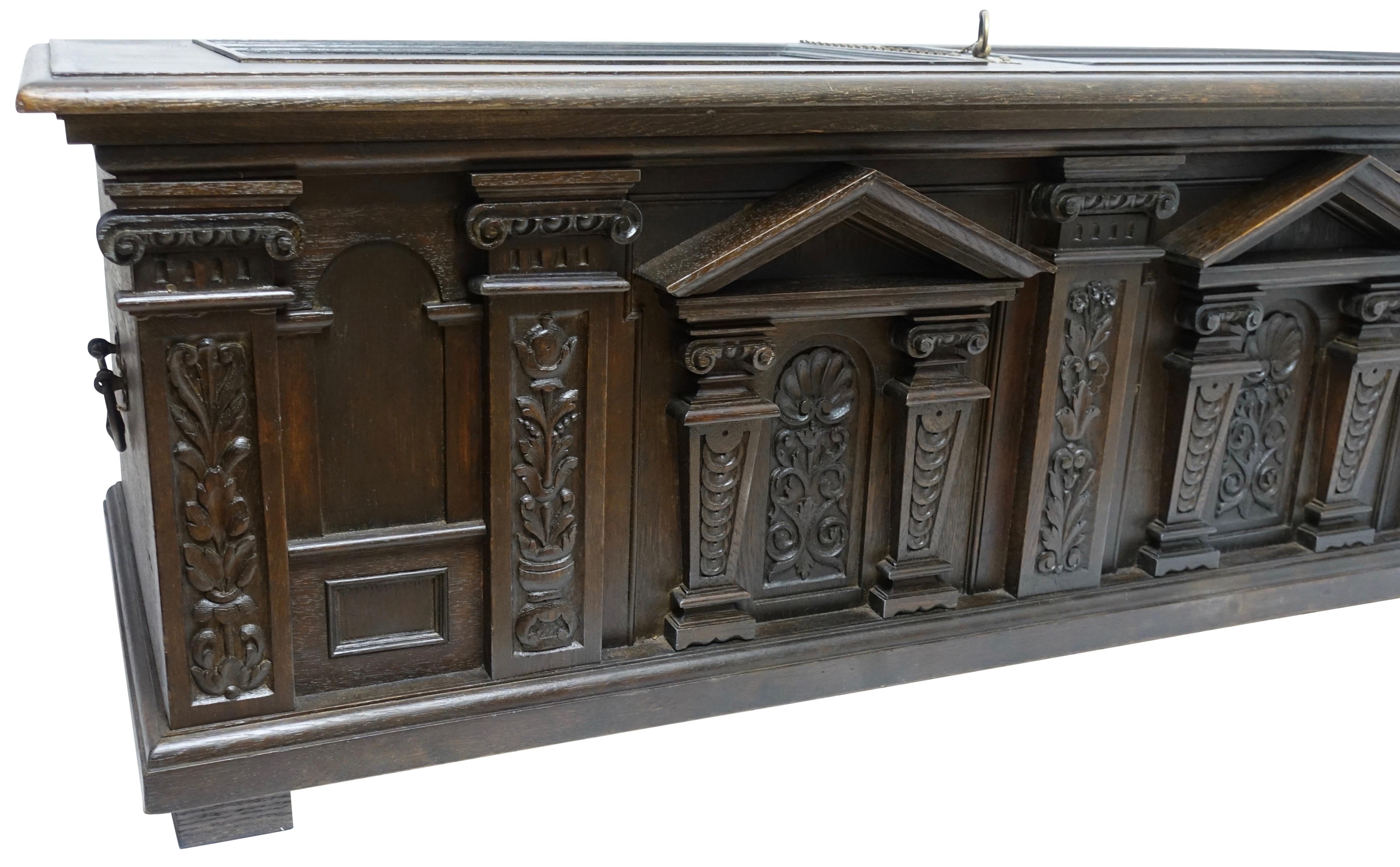 Neoclassical Oak Dowry Coffer with Architectural Detail, English 19th Century 2