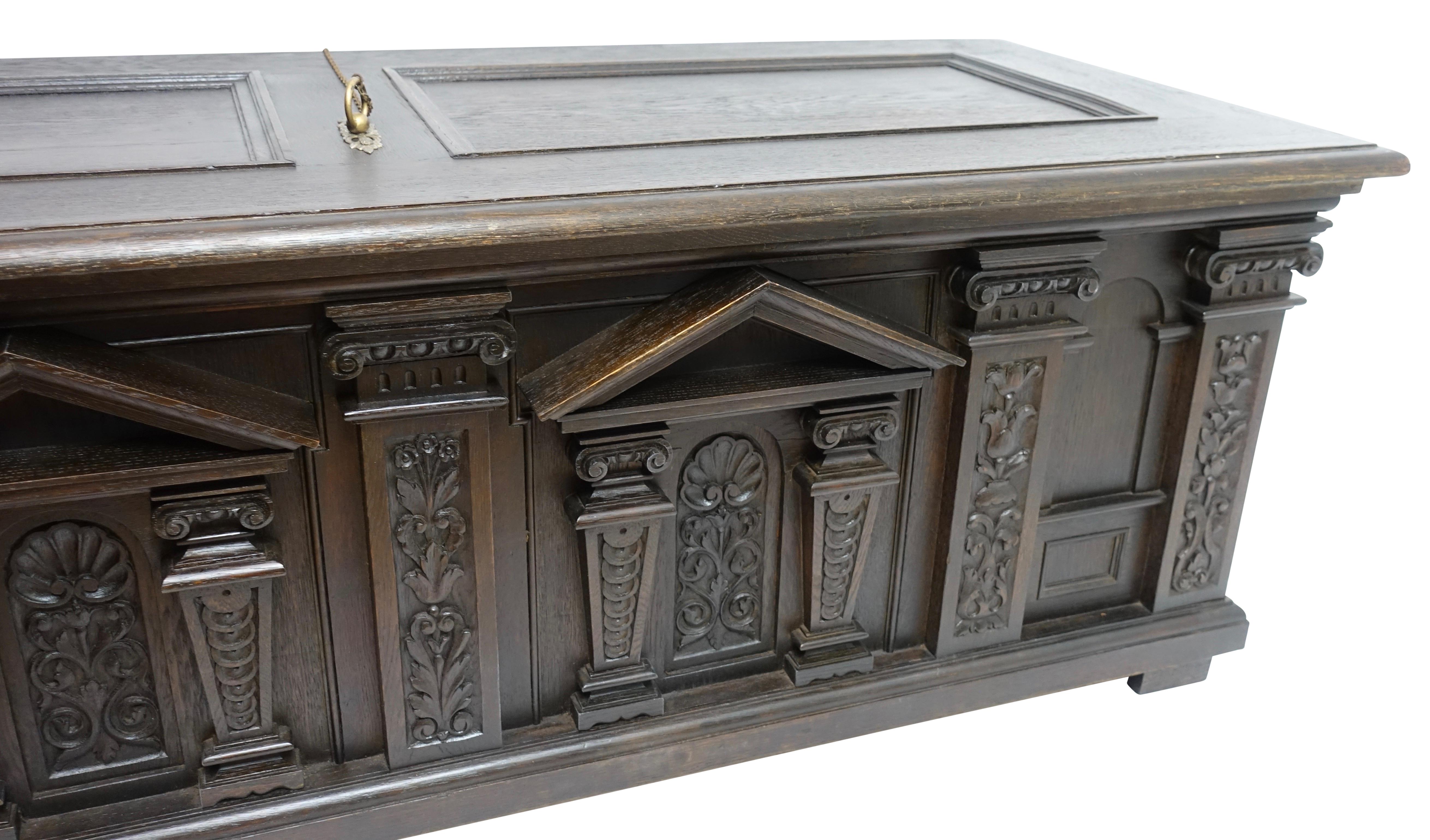 Neoclassical Oak Dowry Coffer with Architectural Detail, English 19th Century 3