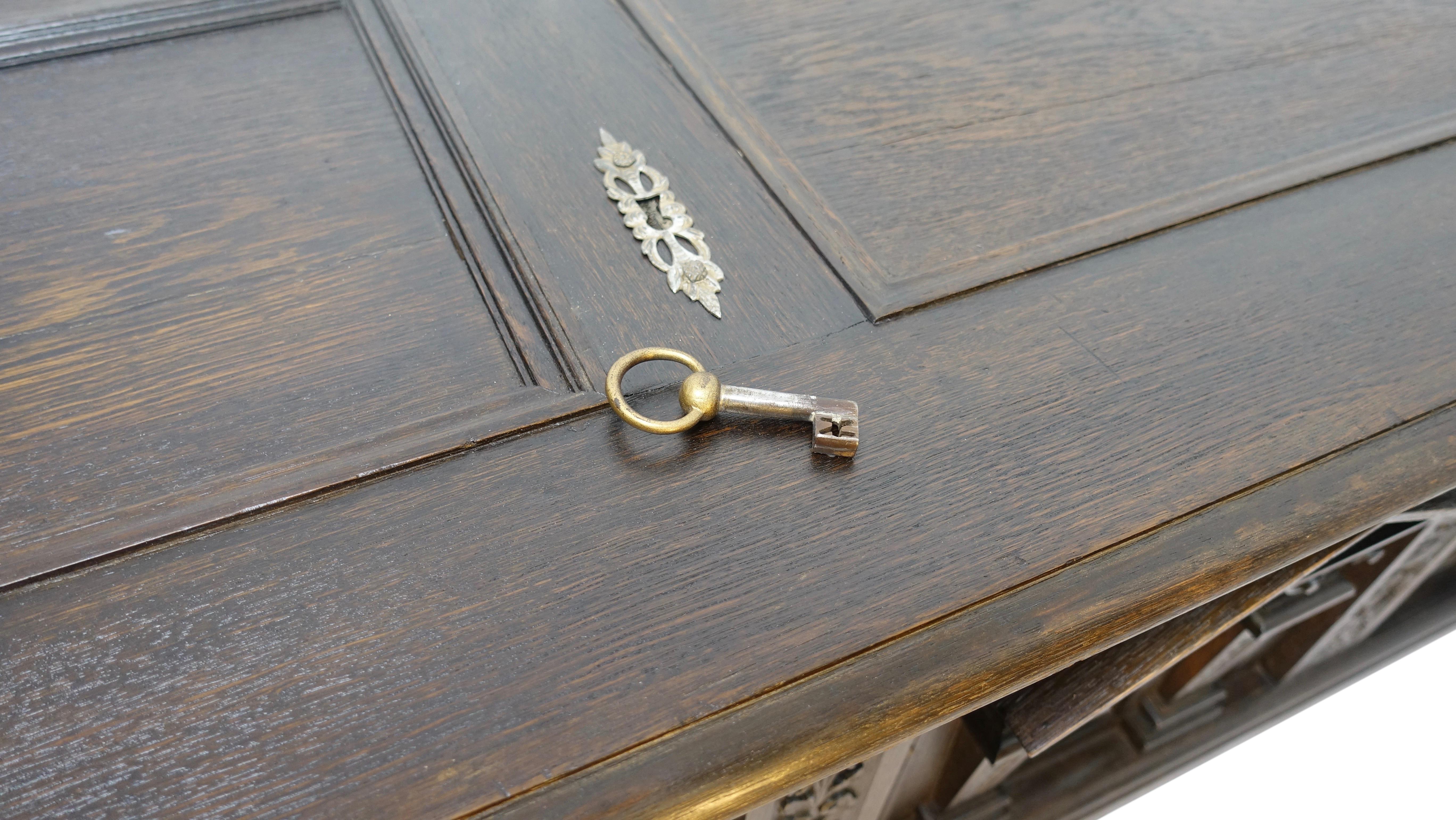 Neoclassical Oak Dowry Coffer with Architectural Detail, English 19th Century 5