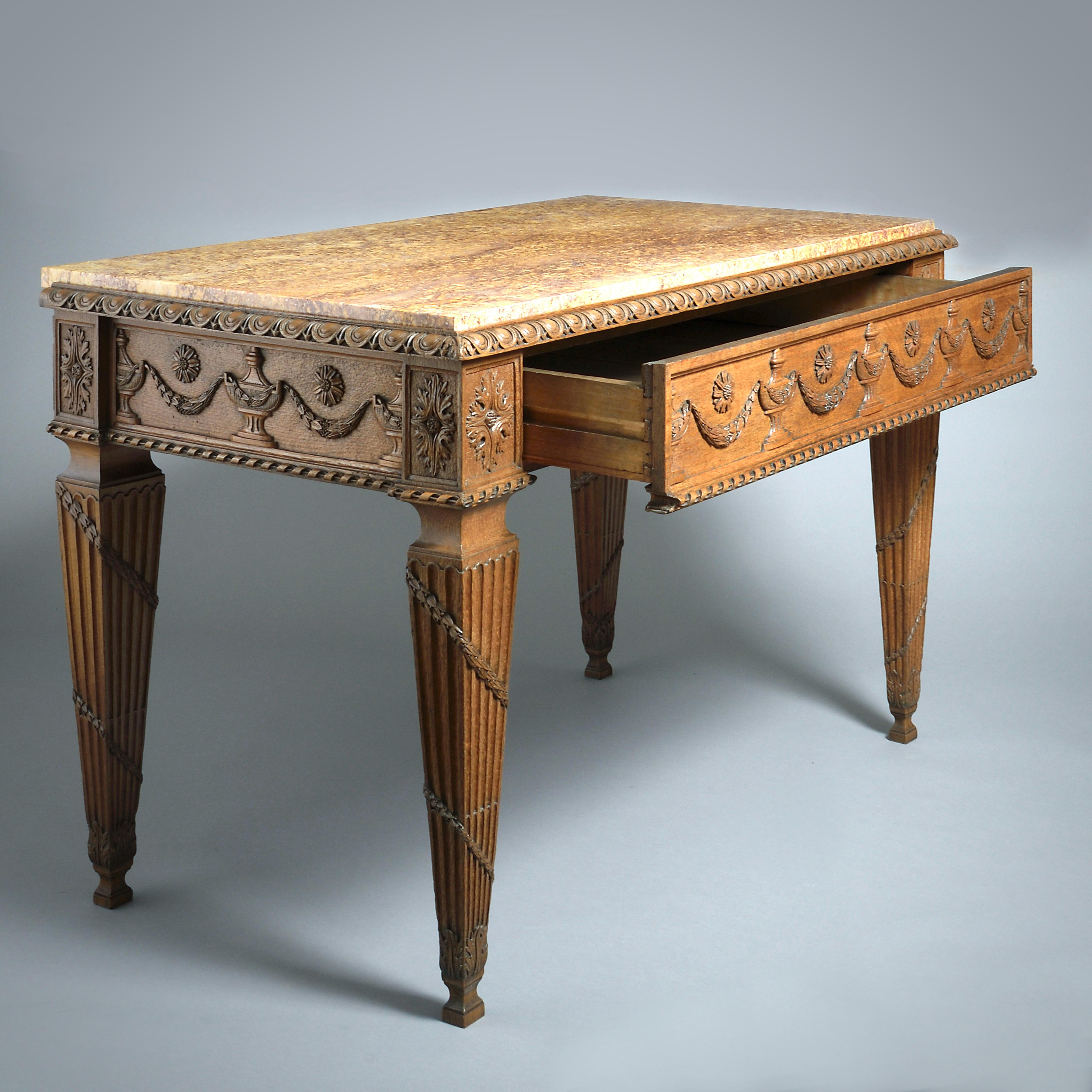 Marble Neoclassical Oak Side Table, Low Countries Or Alsace For Sale