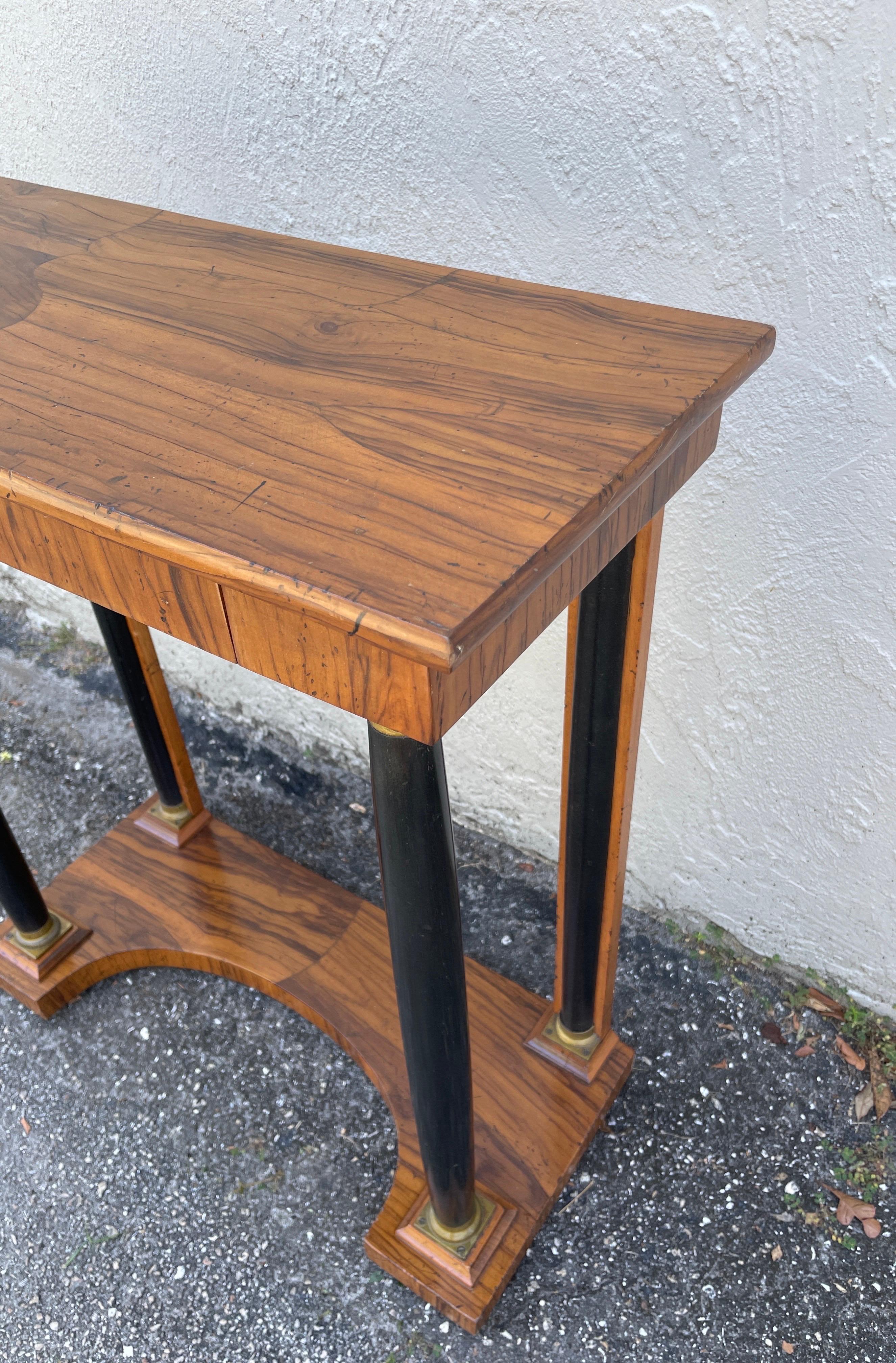 Italian Neoclassical Olivewood Console Table For Sale