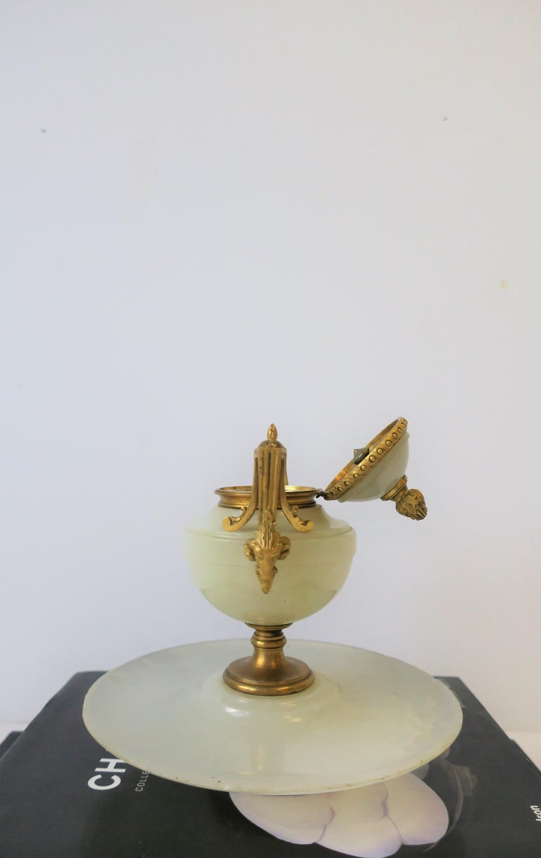 Onyx Marble Inkwell or Box Regency Style Gold Gilt Bronze with Rams ...