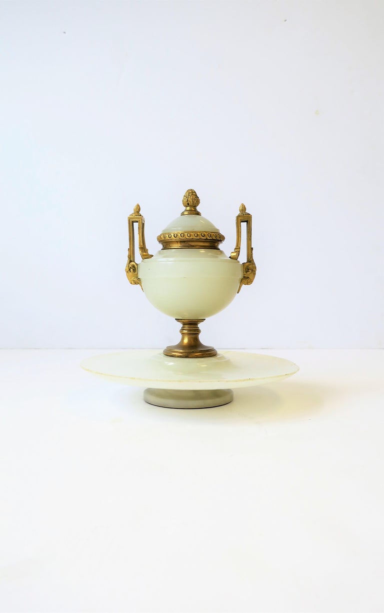 Onyx Marble Inkwell or Box Regency Style Gold Gilt Bronze with Rams ...