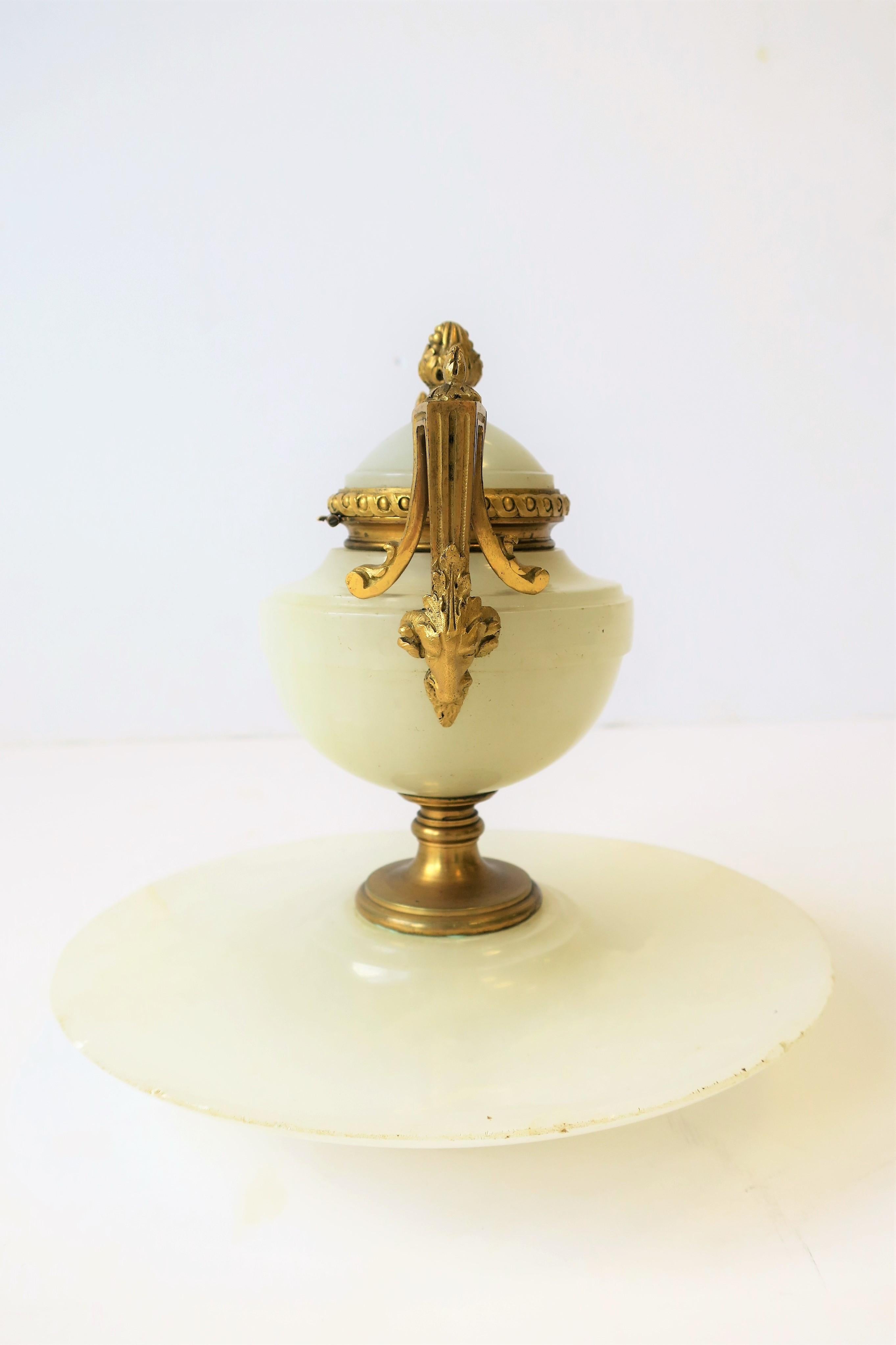 Polished Onyx Marble Gold Gilt Bronze Inkwell For Sale