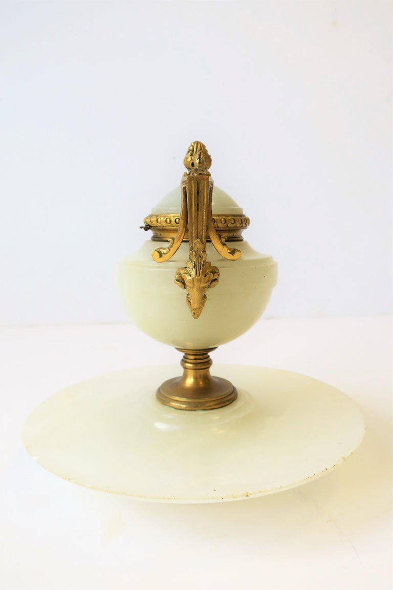 Onyx Marble Inkwell or Box Regency Style Gold Gilt Bronze with Rams ...
