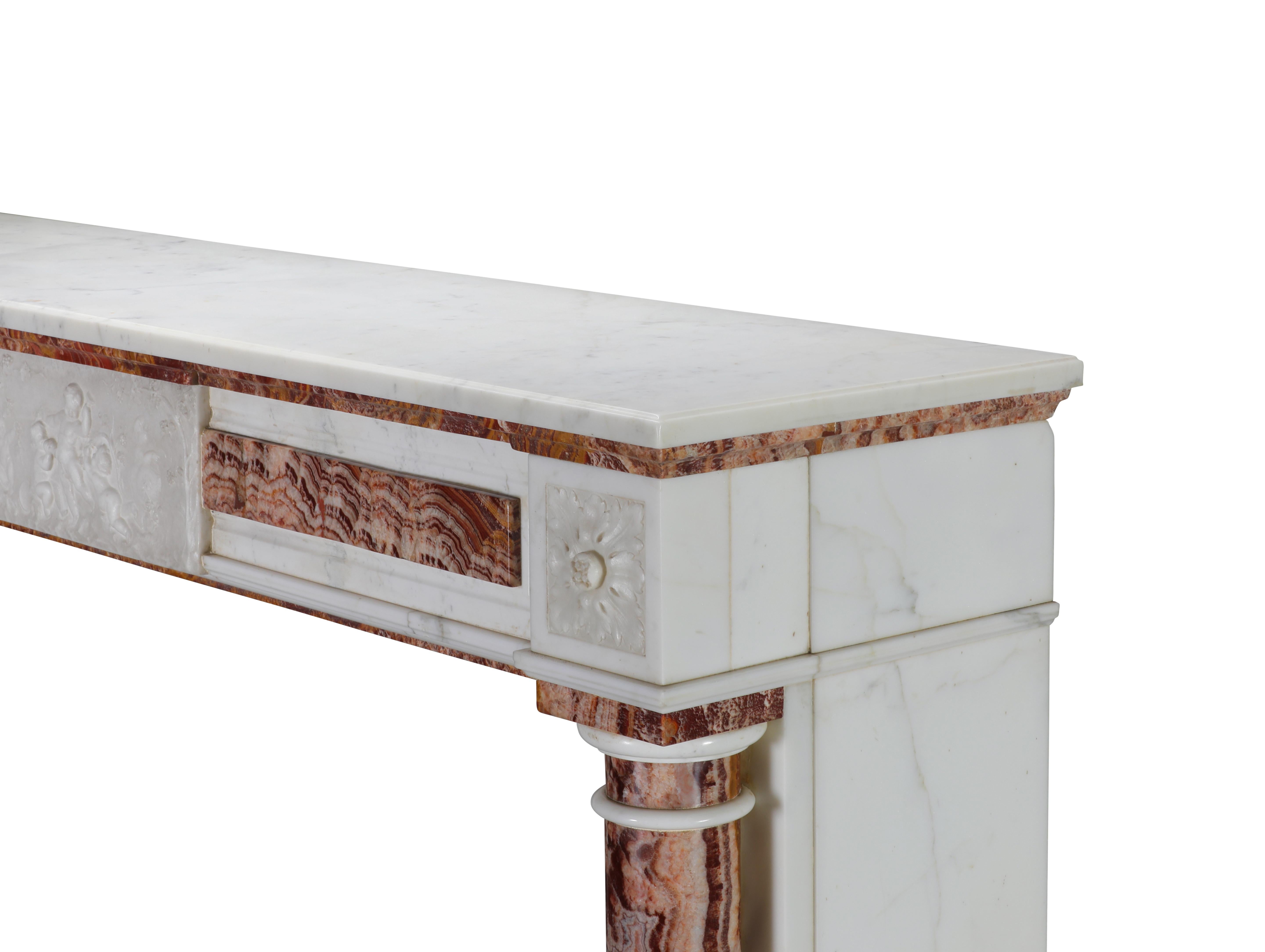 Entourage de cheminée néoclassique en onyx et marbre blanc pour décoration intérieure de luxe en vente 5