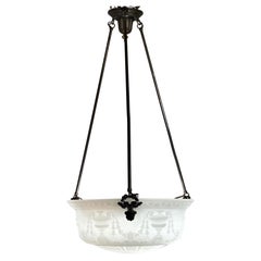 Neoclassical Opaque White Cast Glass Round Pendant Ceiling Light Fixture
