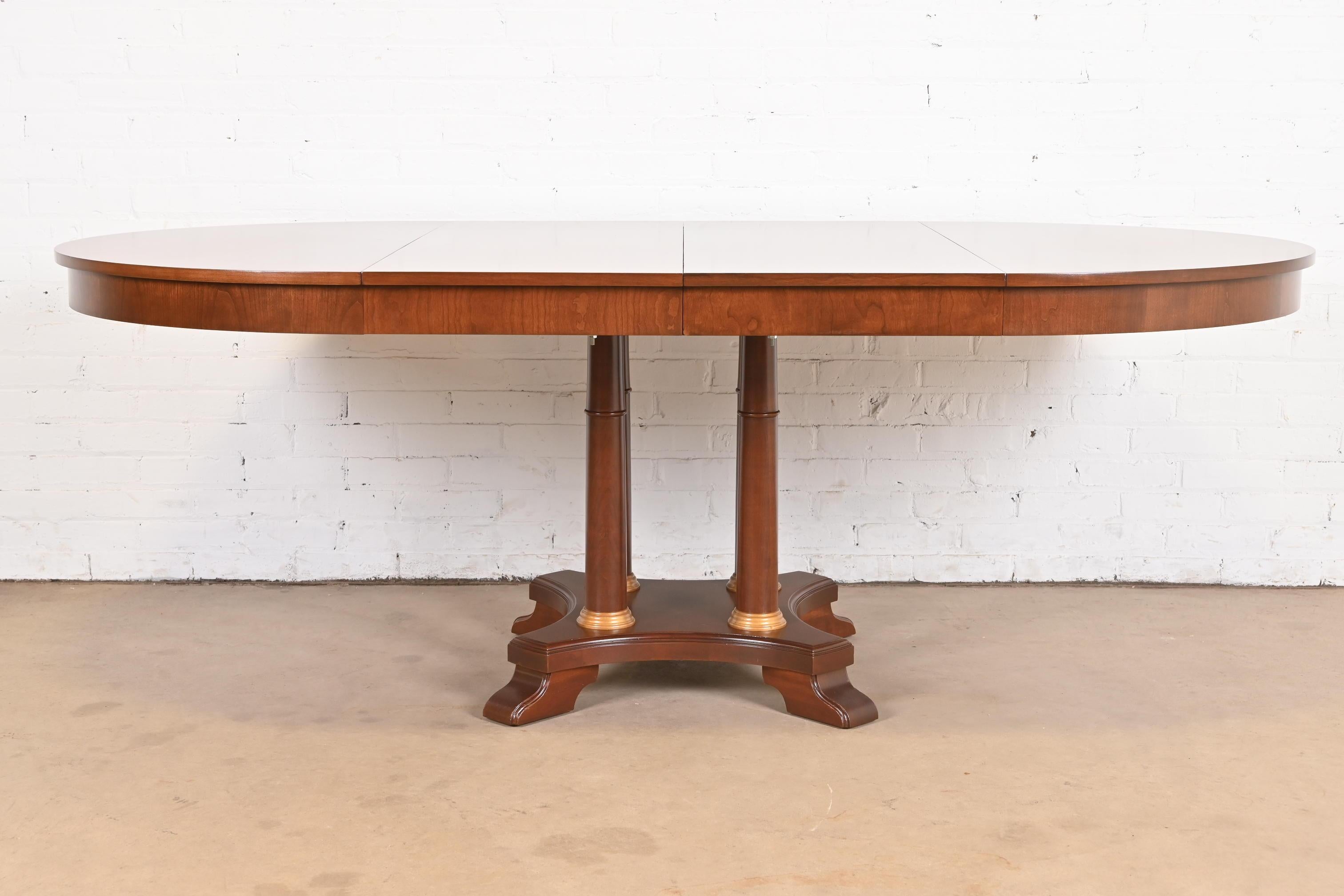 American Neoclassical or Empire Cherry Wood Pedestal Dining Table, Newly Refinished For Sale