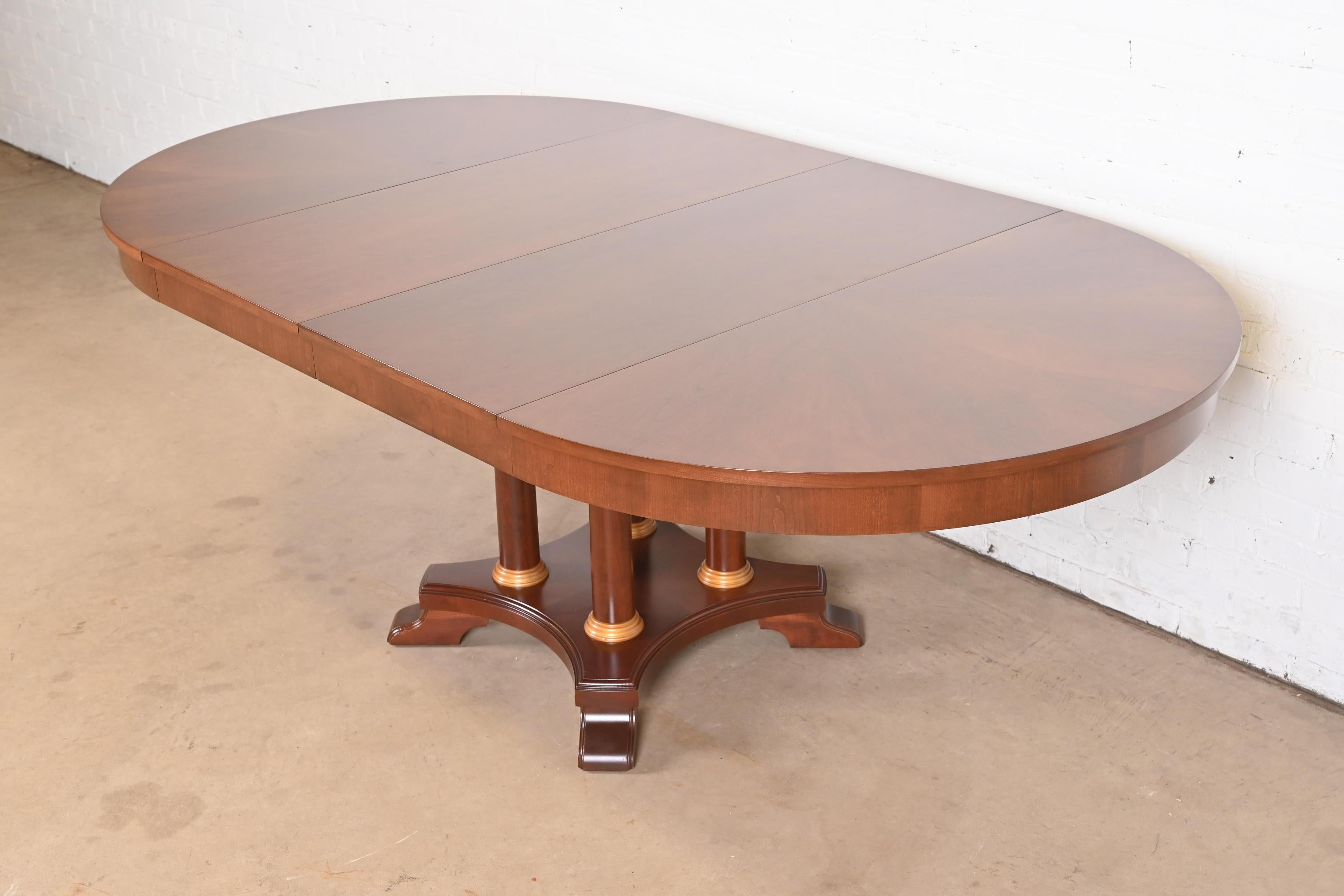 Neoclassical or Empire Cherry Wood Pedestal Dining Table, Newly Refinished In Good Condition For Sale In South Bend, IN