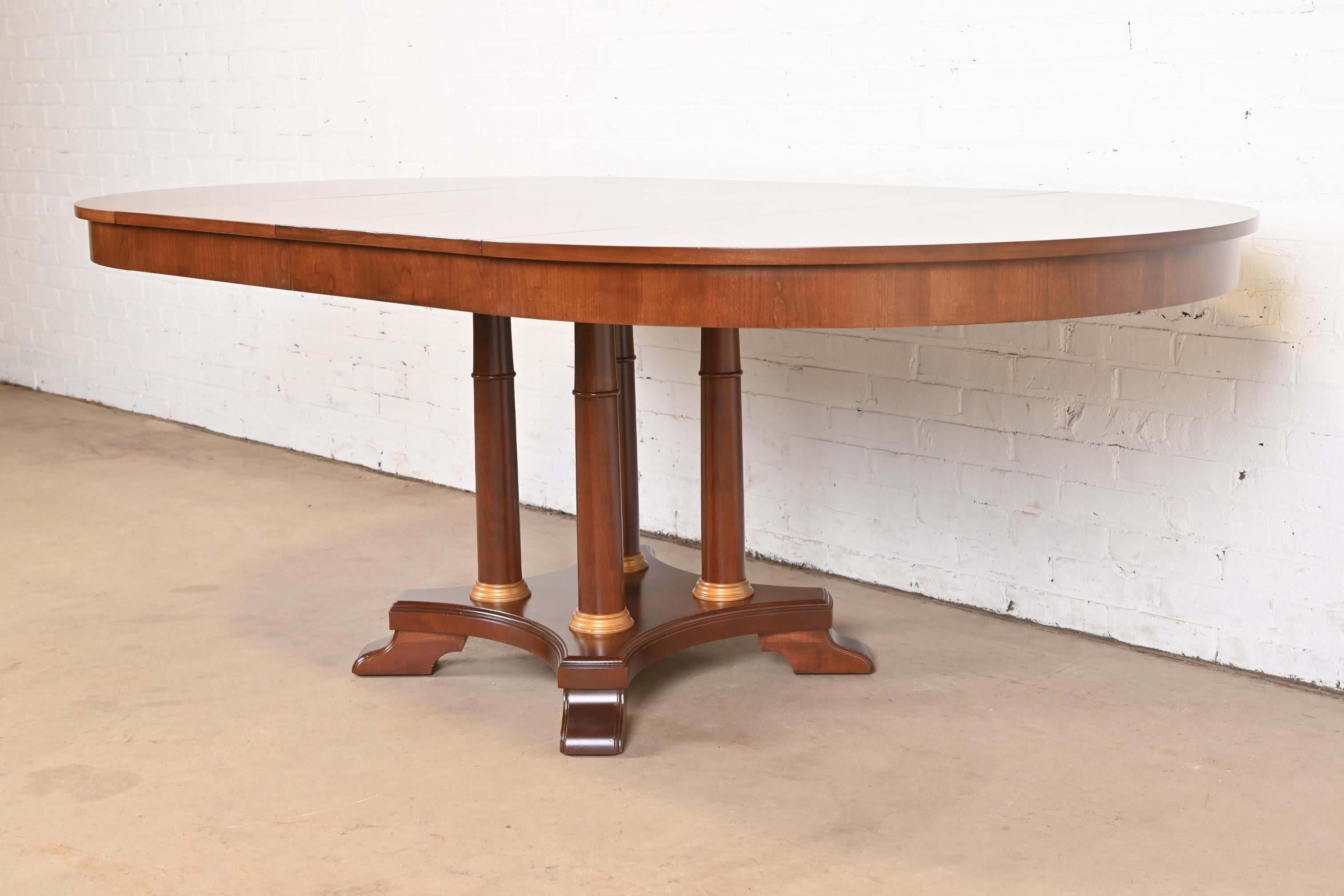 20th Century Neoclassical or Empire Cherry Wood Pedestal Dining Table, Newly Refinished For Sale