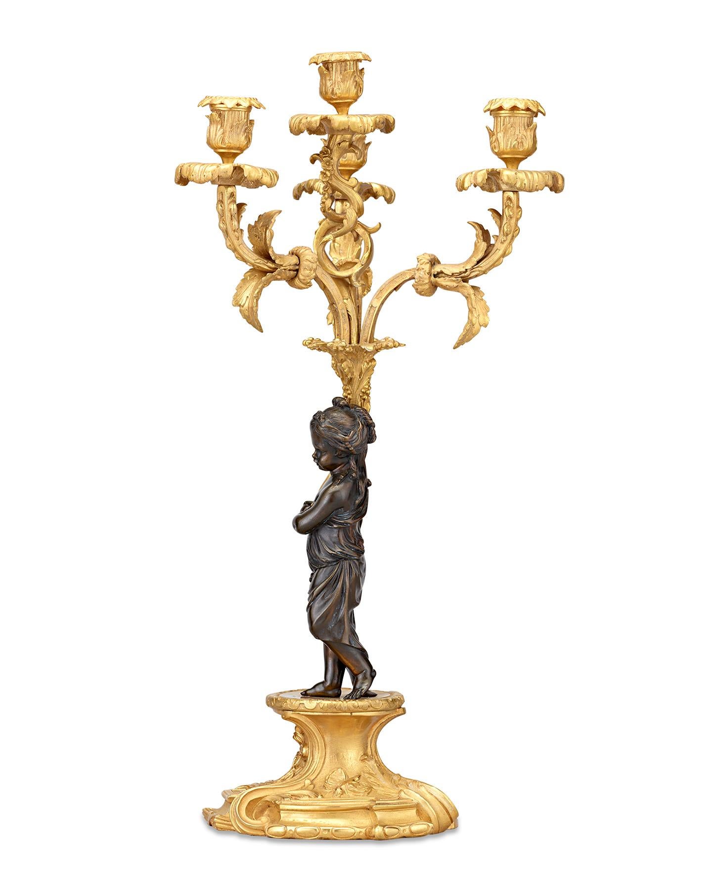 European Neoclassical Ormolu Bronze Candelabra with Putti