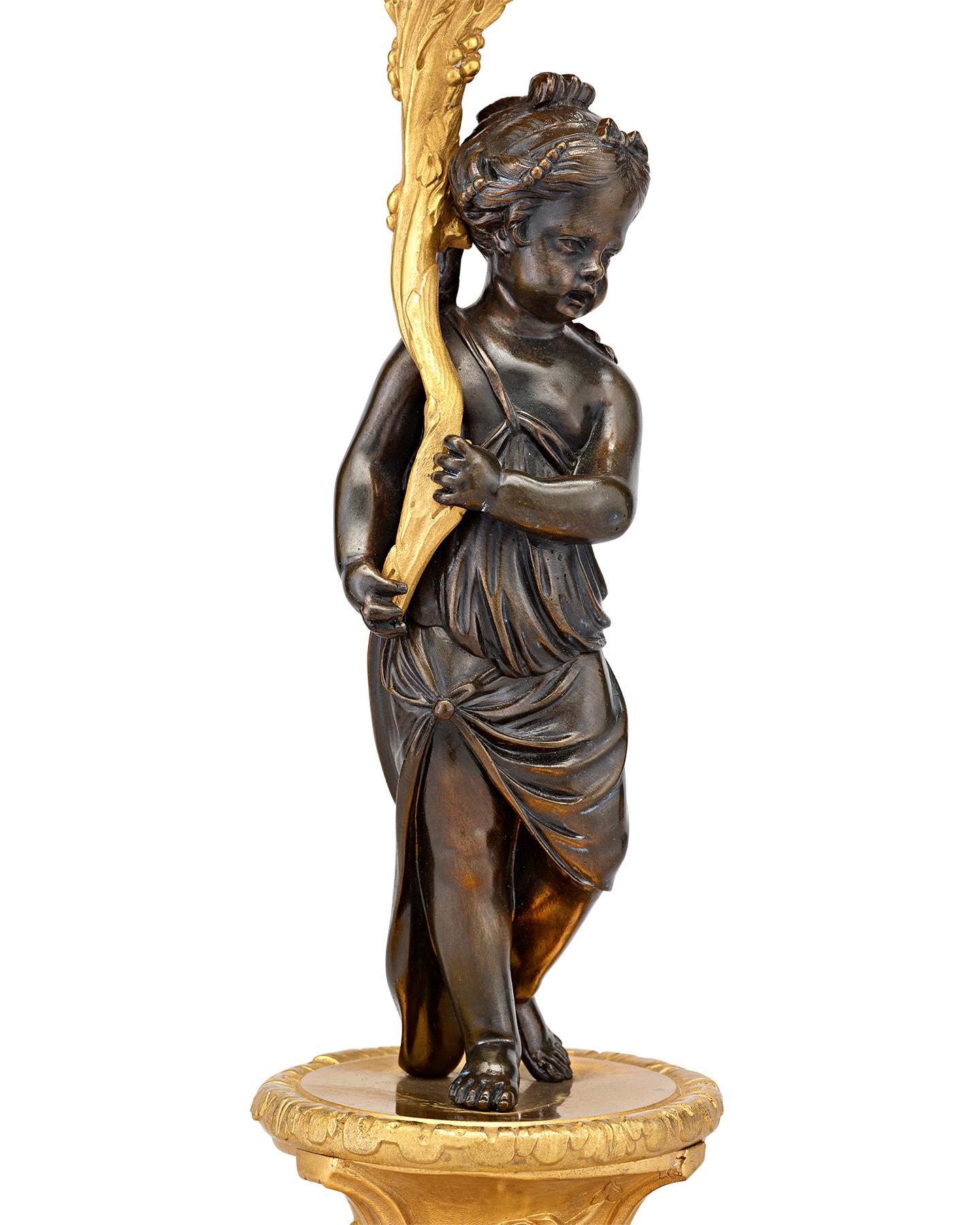 Neoclassical Ormolu Bronze Candelabra with Putti In Excellent Condition In New Orleans, LA