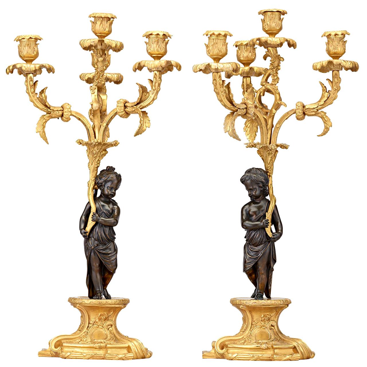 Neoclassical Ormolu Bronze Candelabra with Putti