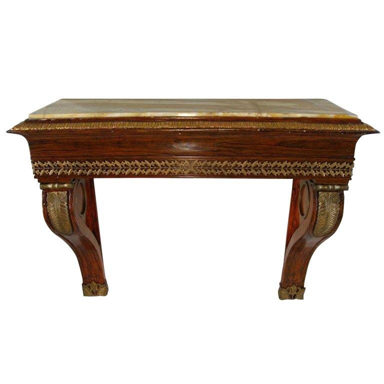 Neoclassical Ormolu Mounted Rosewood Marble-Top Console Table, 19th Century For Sale