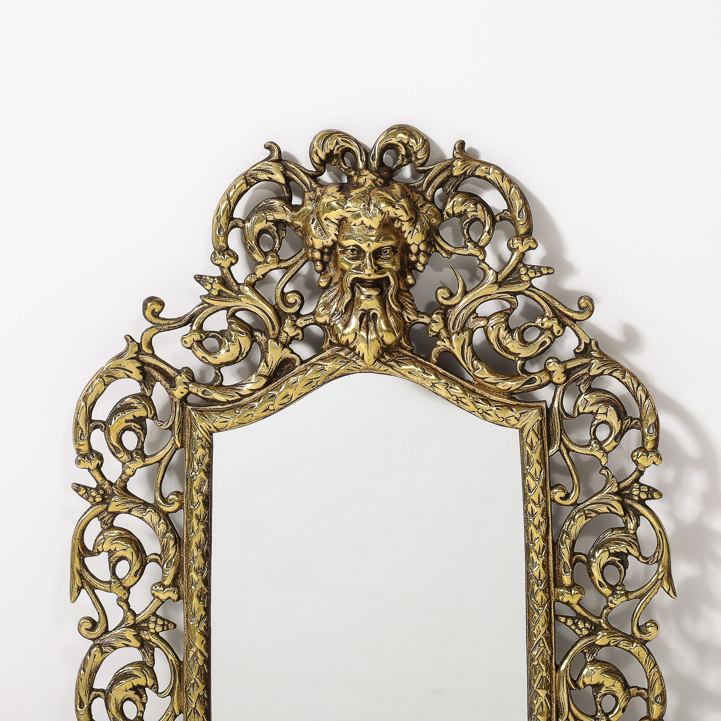 Neoclassical Ornate Brass Framed Mirror W/ Bacchus Motif In Excellent Condition For Sale In New York, NY