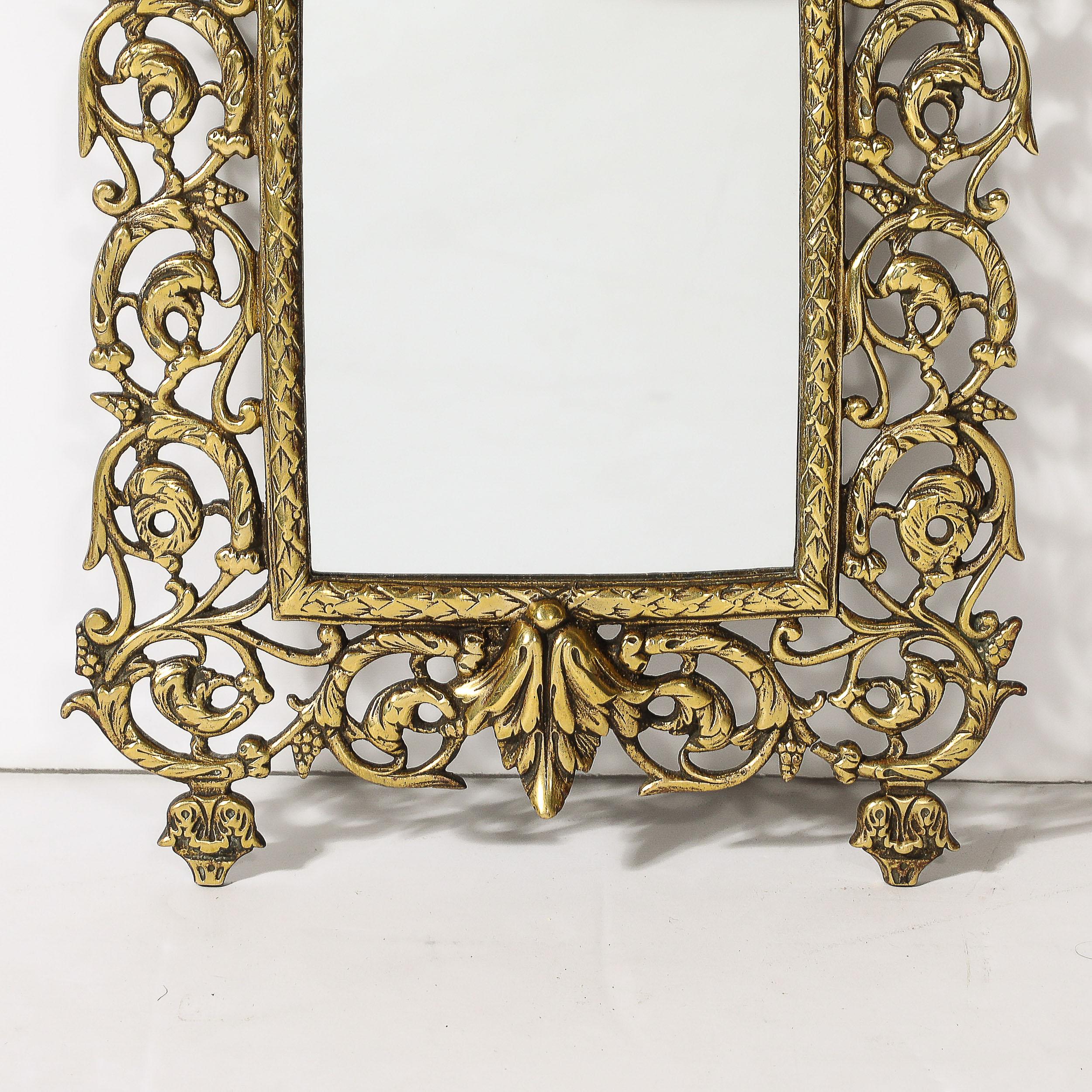 Late 19th Century Neoclassical Ornate Brass Framed Mirror W/ Bacchus Motif For Sale