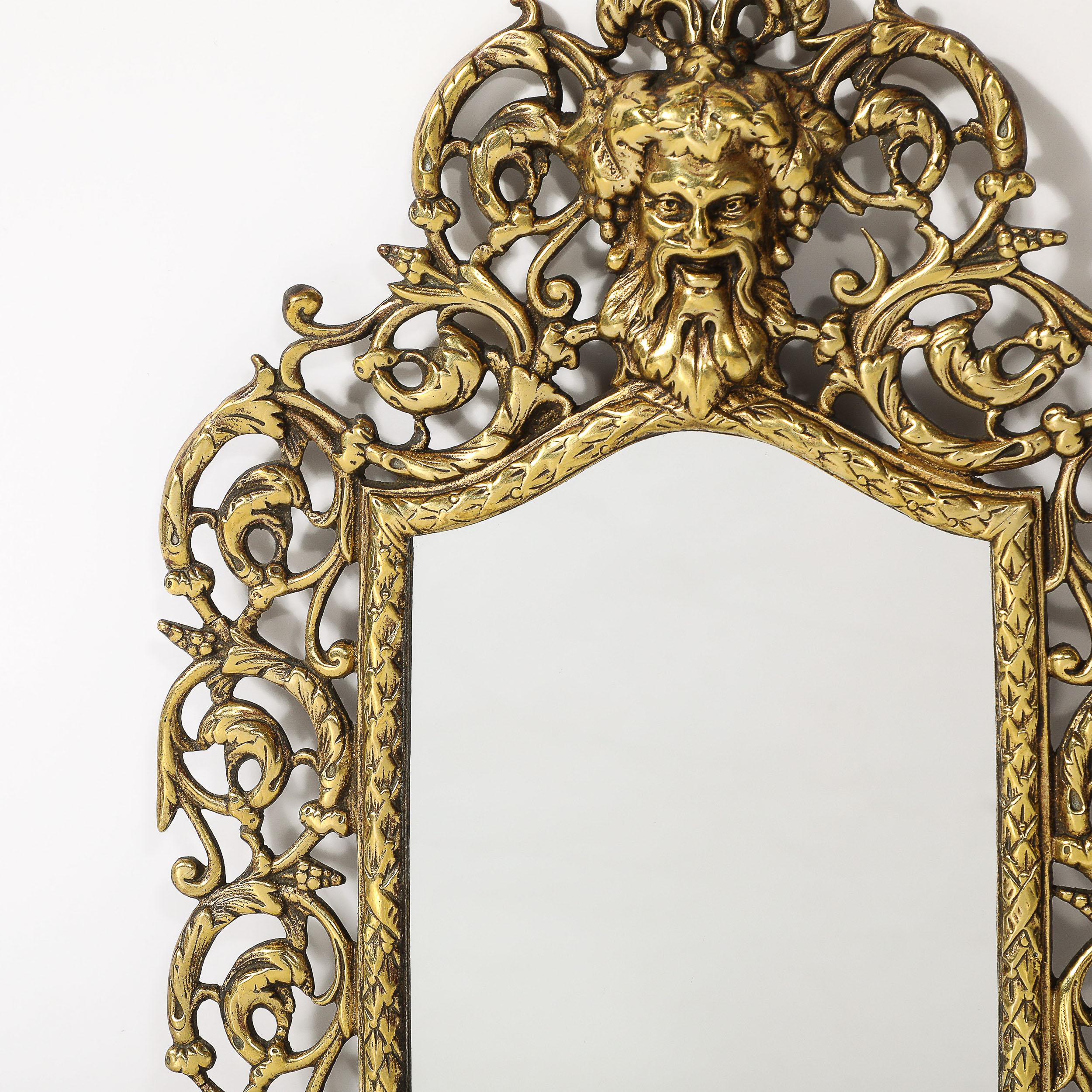 Neoclassical Ornate Brass Framed Mirror W/ Bacchus Motif For Sale 1