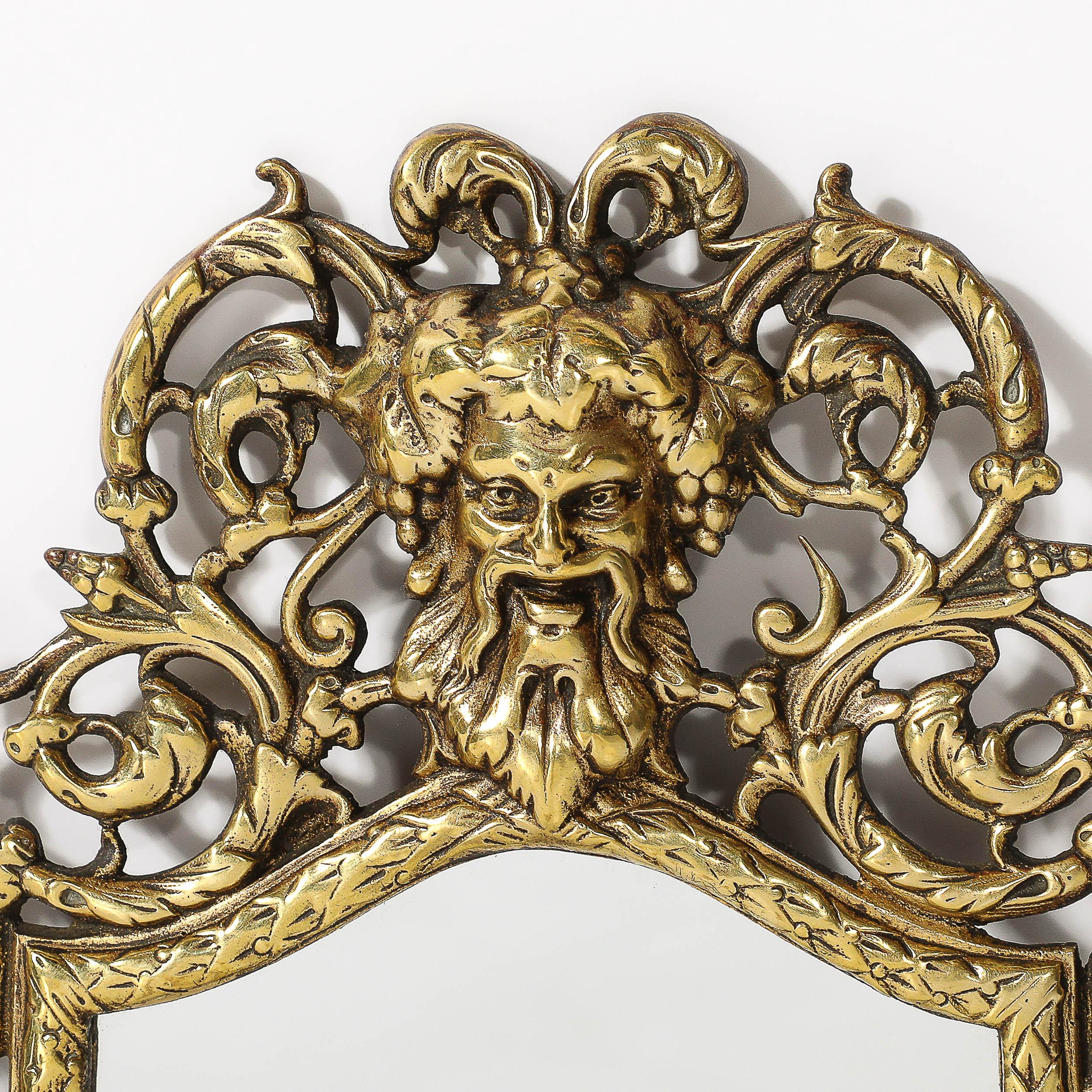 Neoclassical Ornate Brass Framed Mirror W/ Bacchus Motif For Sale 2