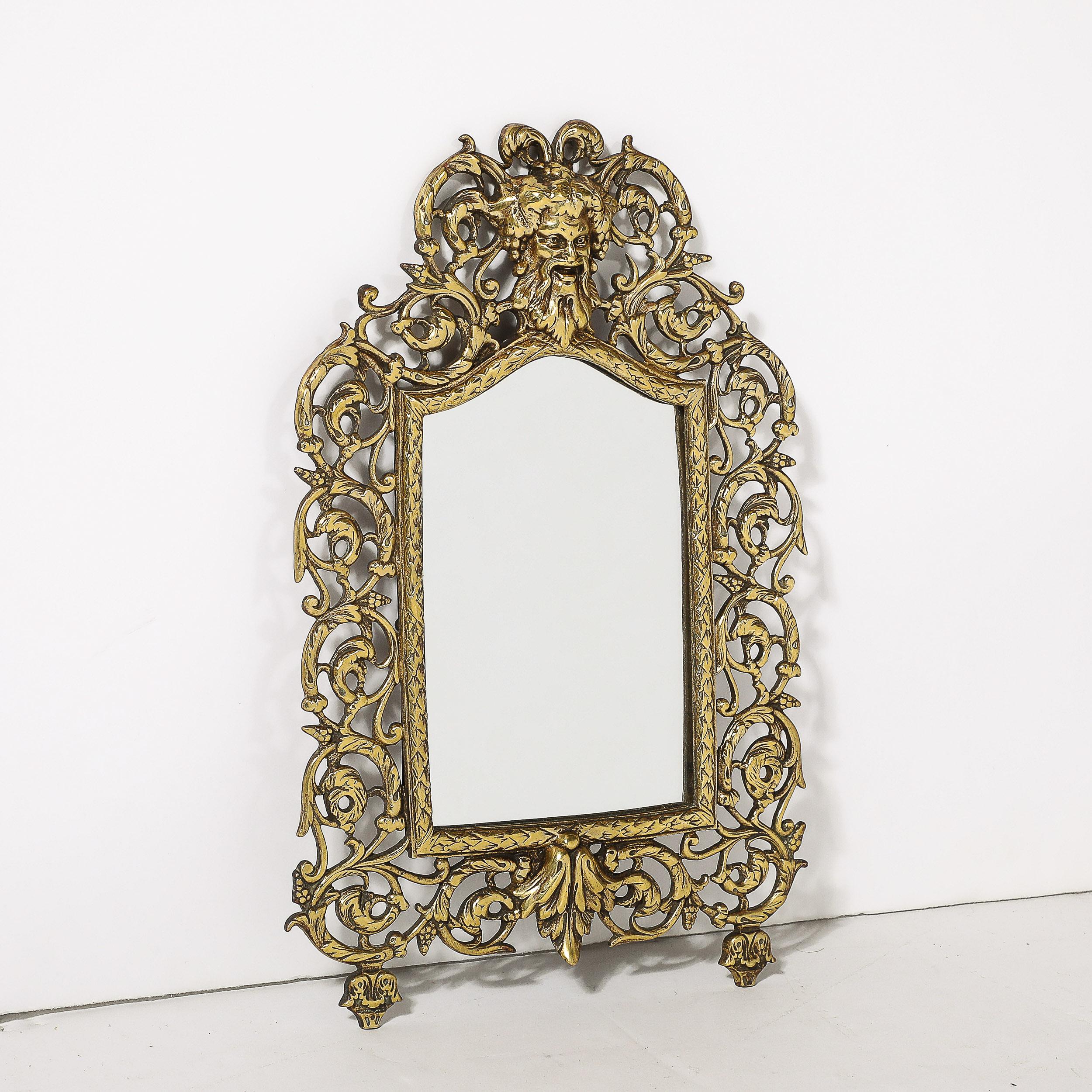 Neoclassical Ornate Brass Framed Mirror W/ Bacchus Motif For Sale 4