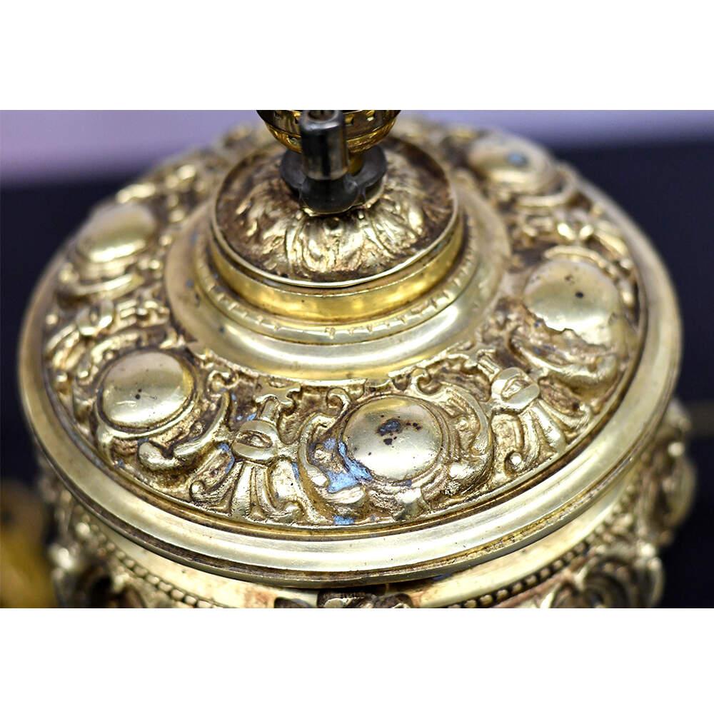 Neoclassical Ornate Ram Head Gold Table Lamps For Sale 6