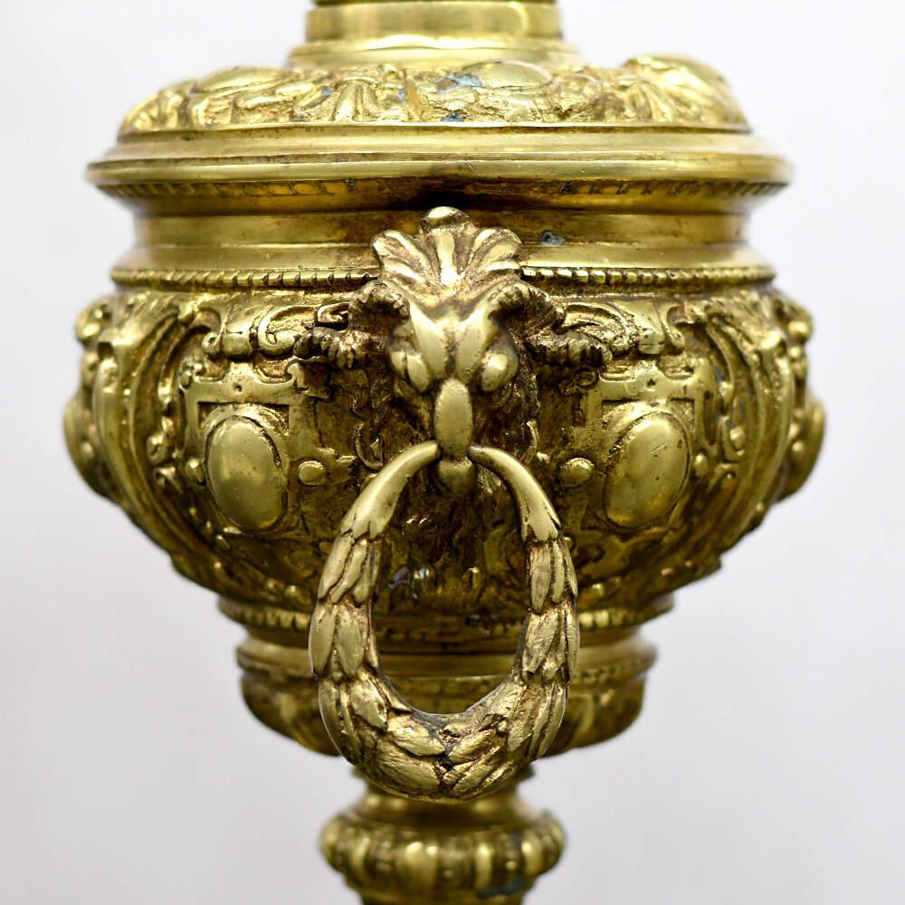 Unknown Neoclassical Ornate Ram Head Gold Table Lamps For Sale
