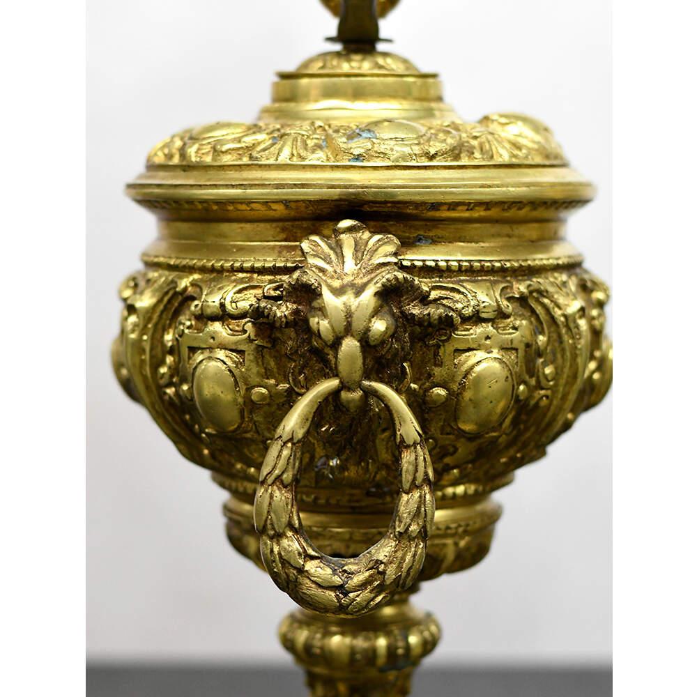 20th Century Neoclassical Ornate Ram Head Gold Table Lamps For Sale