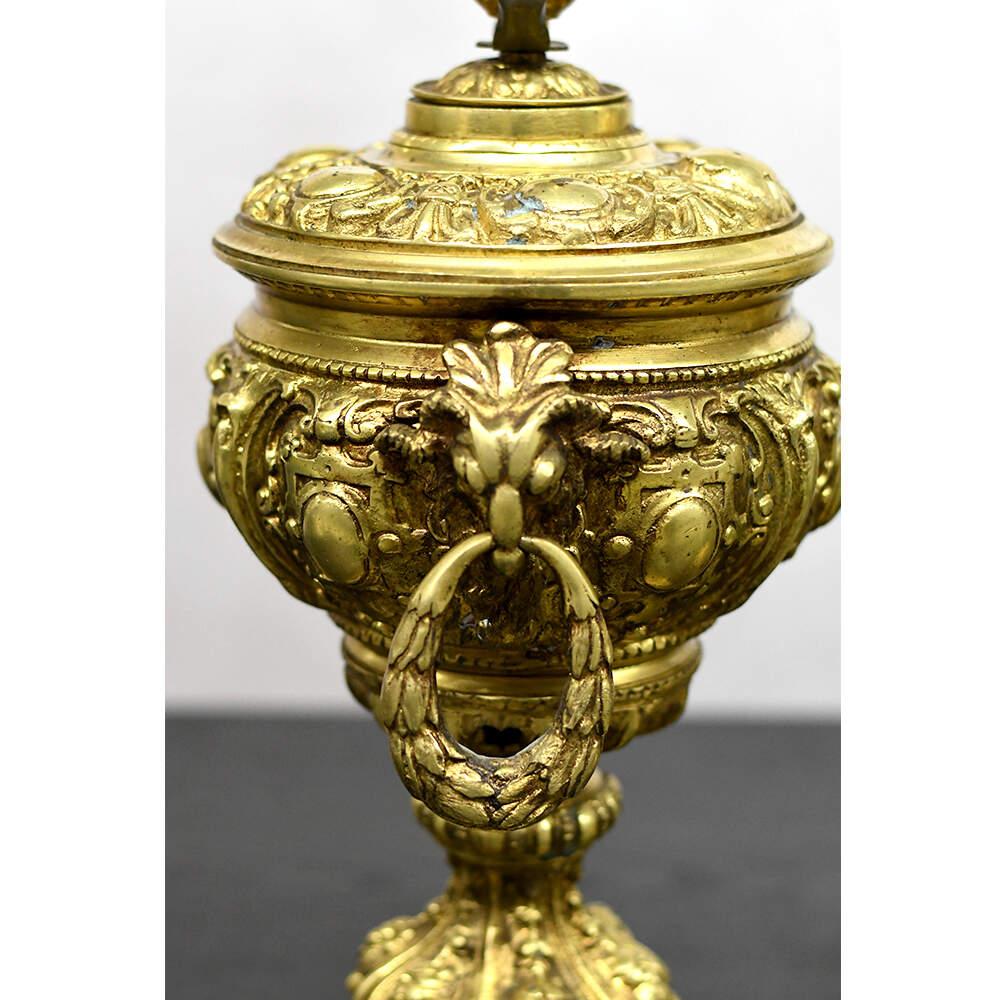 Metal Neoclassical Ornate Ram Head Gold Table Lamps For Sale