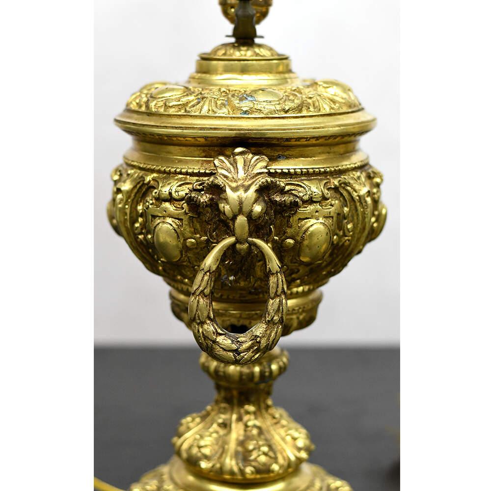 Neoclassical Ornate Ram Head Gold Table Lamps For Sale 1