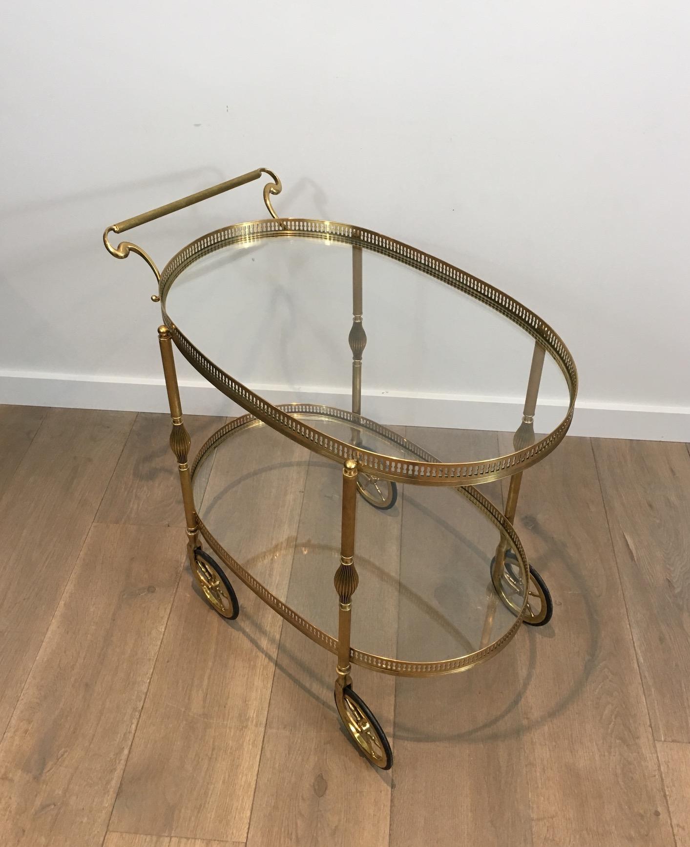 Neoclassical Oval Brass Bar Cart, French, circa 1940 For Sale 6