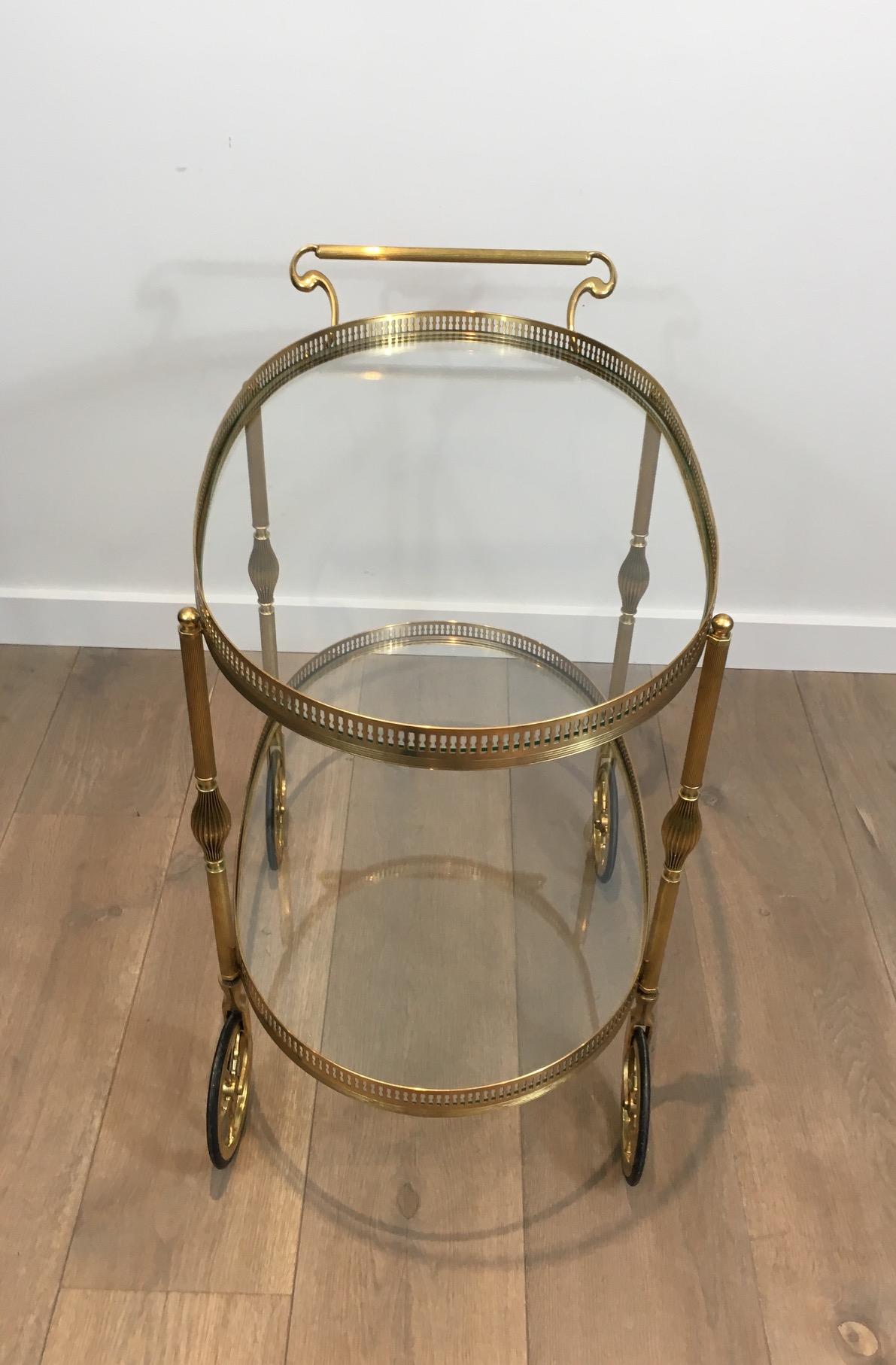 Neoclassical Oval Brass Bar Cart, French, circa 1940 For Sale 7