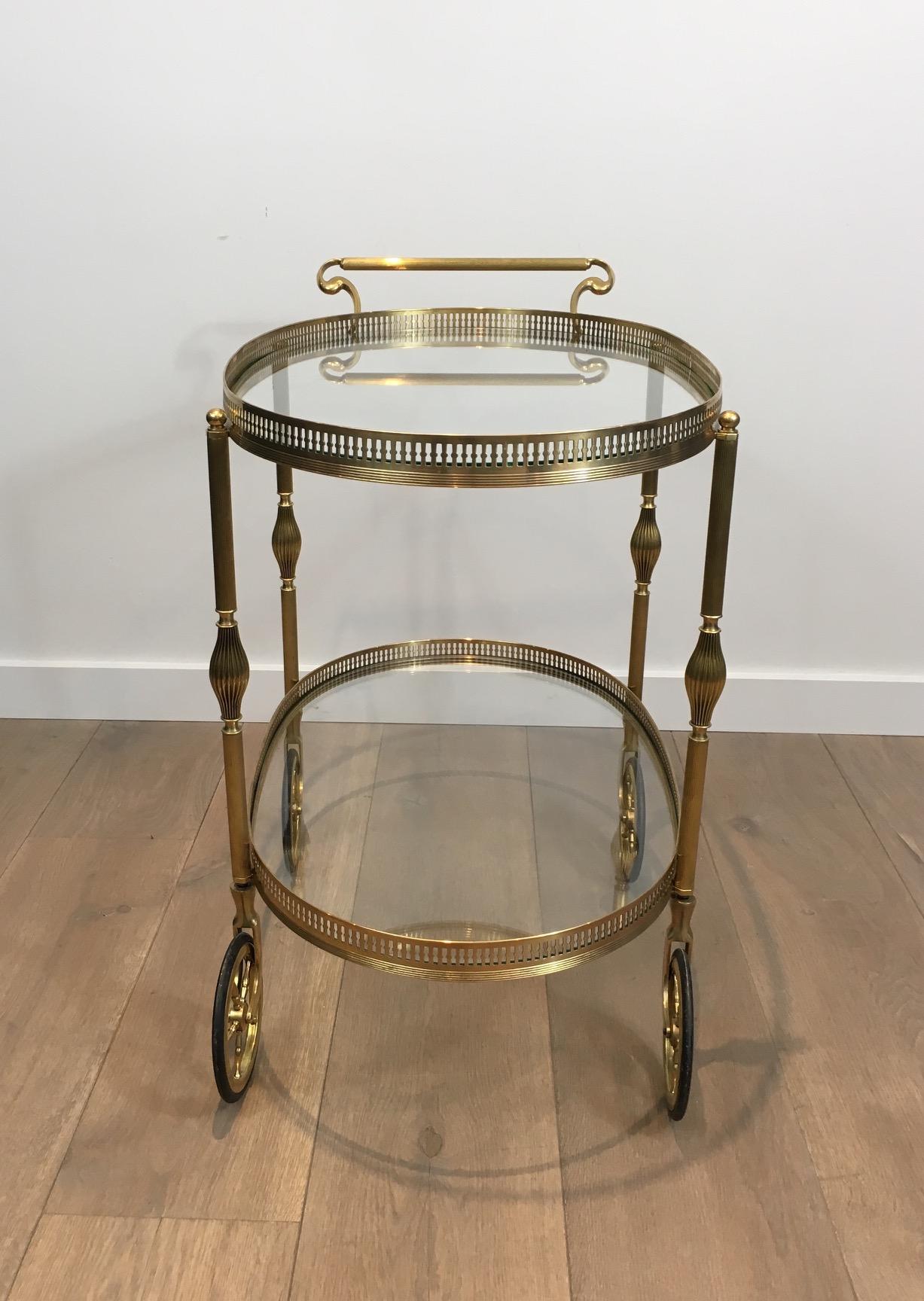 Neoclassical Oval Brass Bar Cart, French, circa 1940 For Sale 8