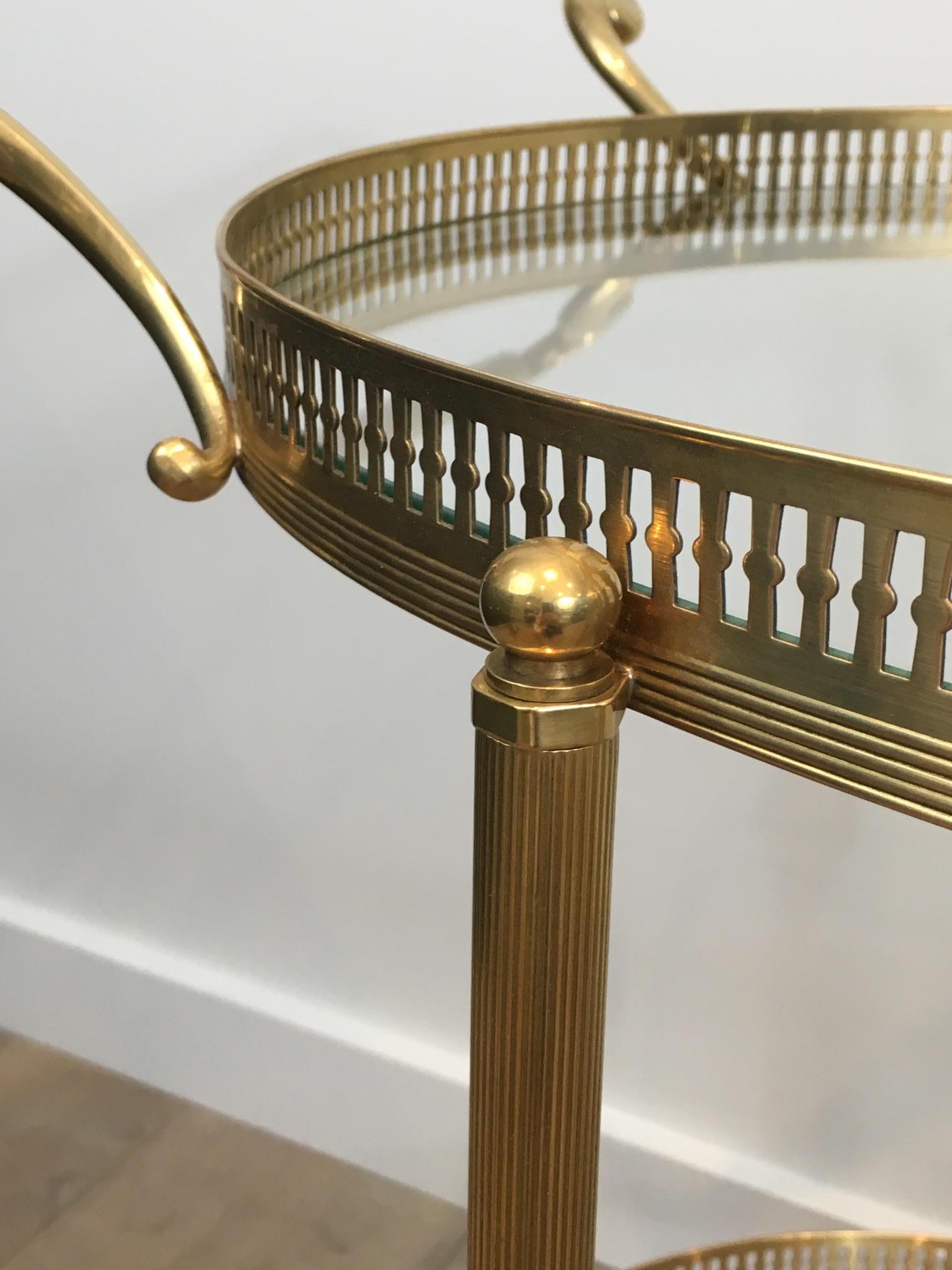 Mid-20th Century Neoclassical Oval Brass Bar Cart, French, circa 1940 For Sale
