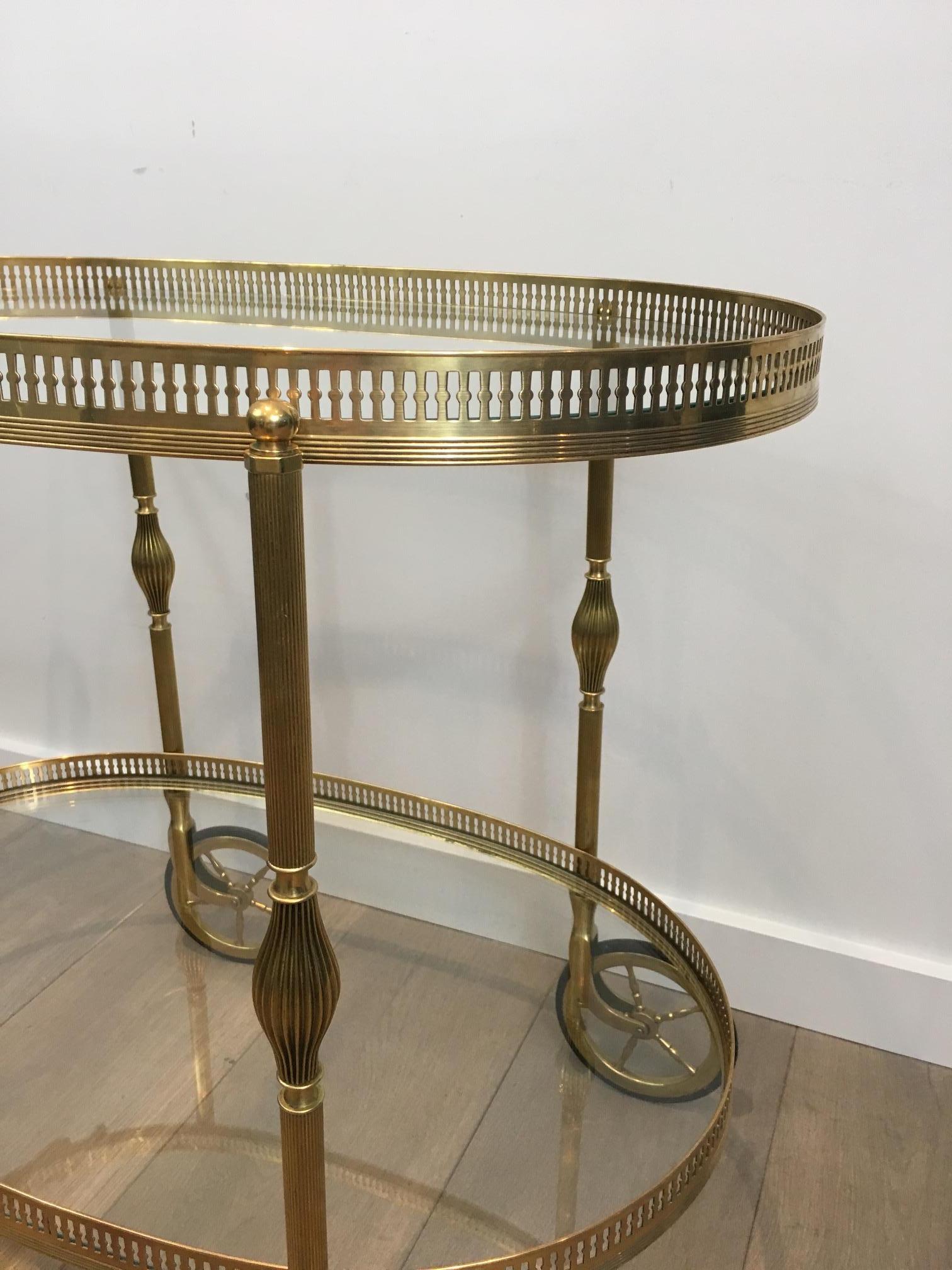 Neoclassical Oval Brass Bar Cart, French, circa 1940 For Sale 4