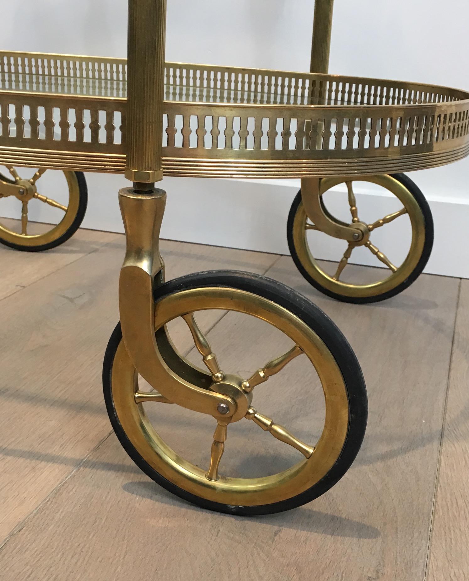 Neoclassical Oval Brass Bar Cart, French, circa 1940 For Sale 5