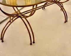 Neoclassical Oval Gilded Wrought Iron Low Table With Eglomise Top, France 1950.