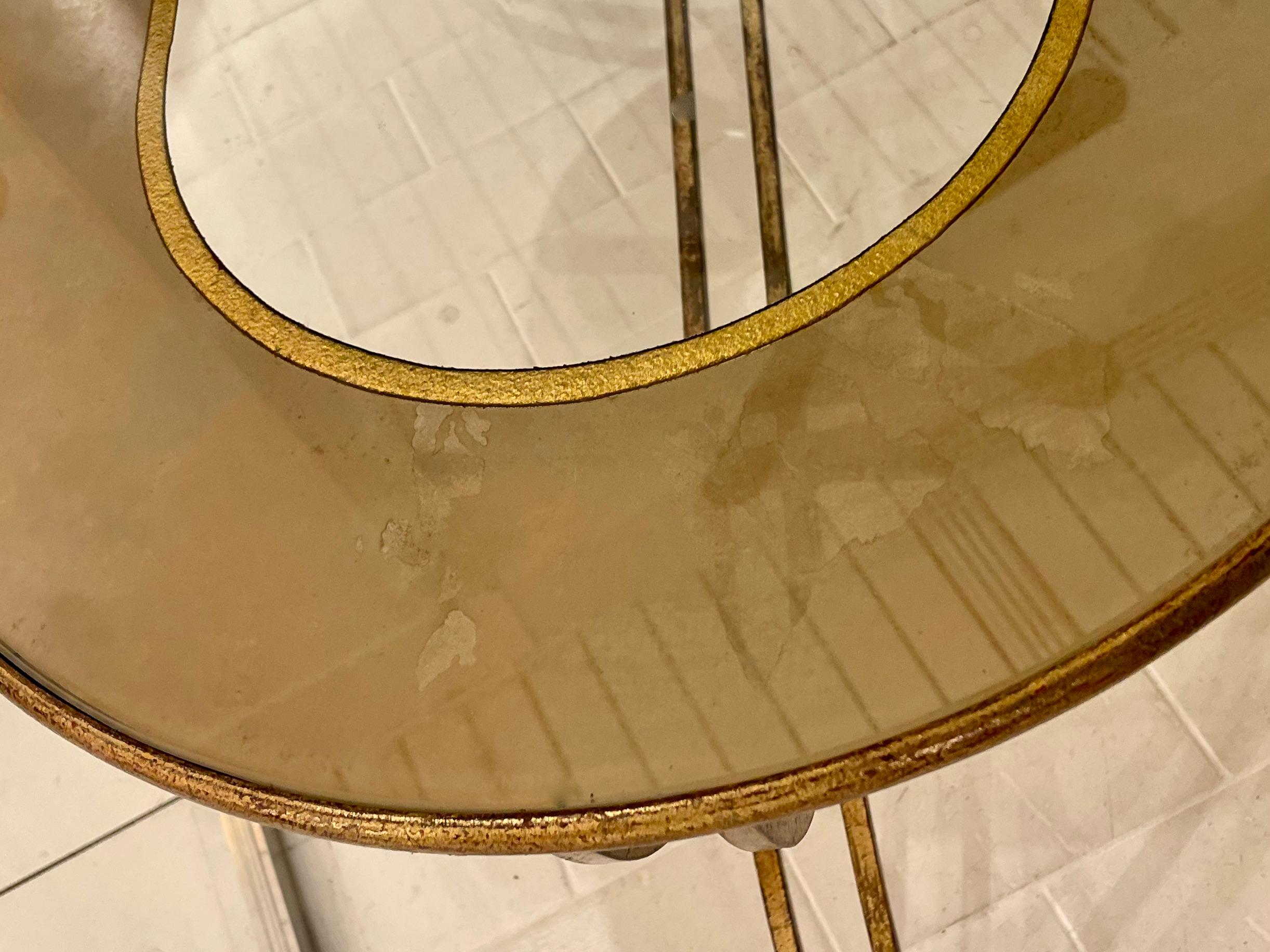 Gilt Neoclassical Oval Gilded Wrought Iron Low Table With Eglomise Top, France 1950.