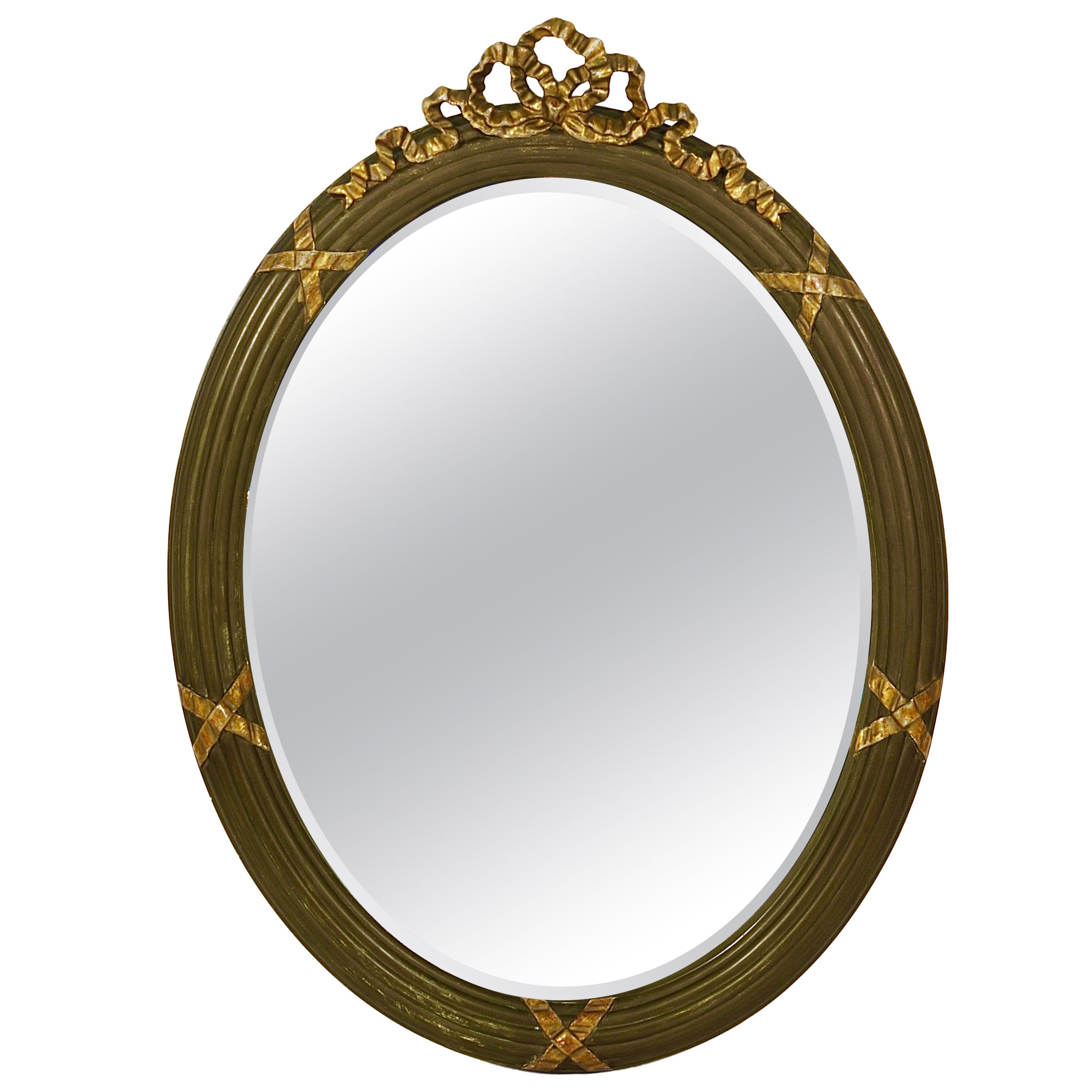 Neoclassical Oval Gilt Wood Gustavian Style Faceted Wall Mirror, Italy, 1900s