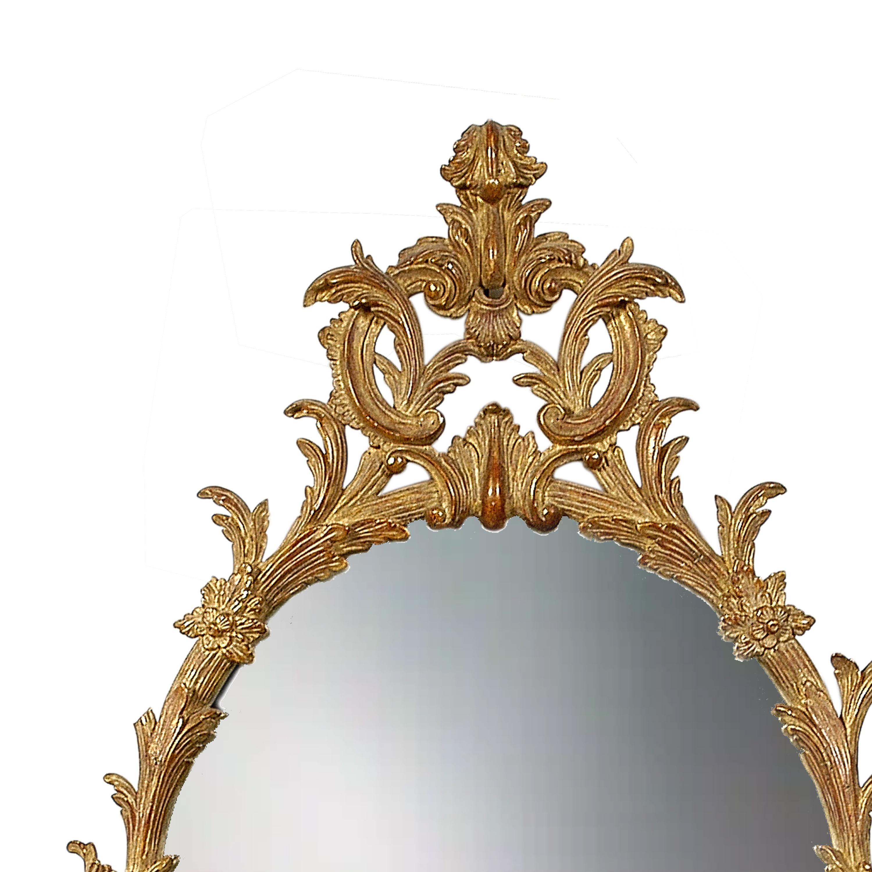 Hand-Carved Neoclassical Oval Gold Foil Hand Carved Wooden Mirror, 1970