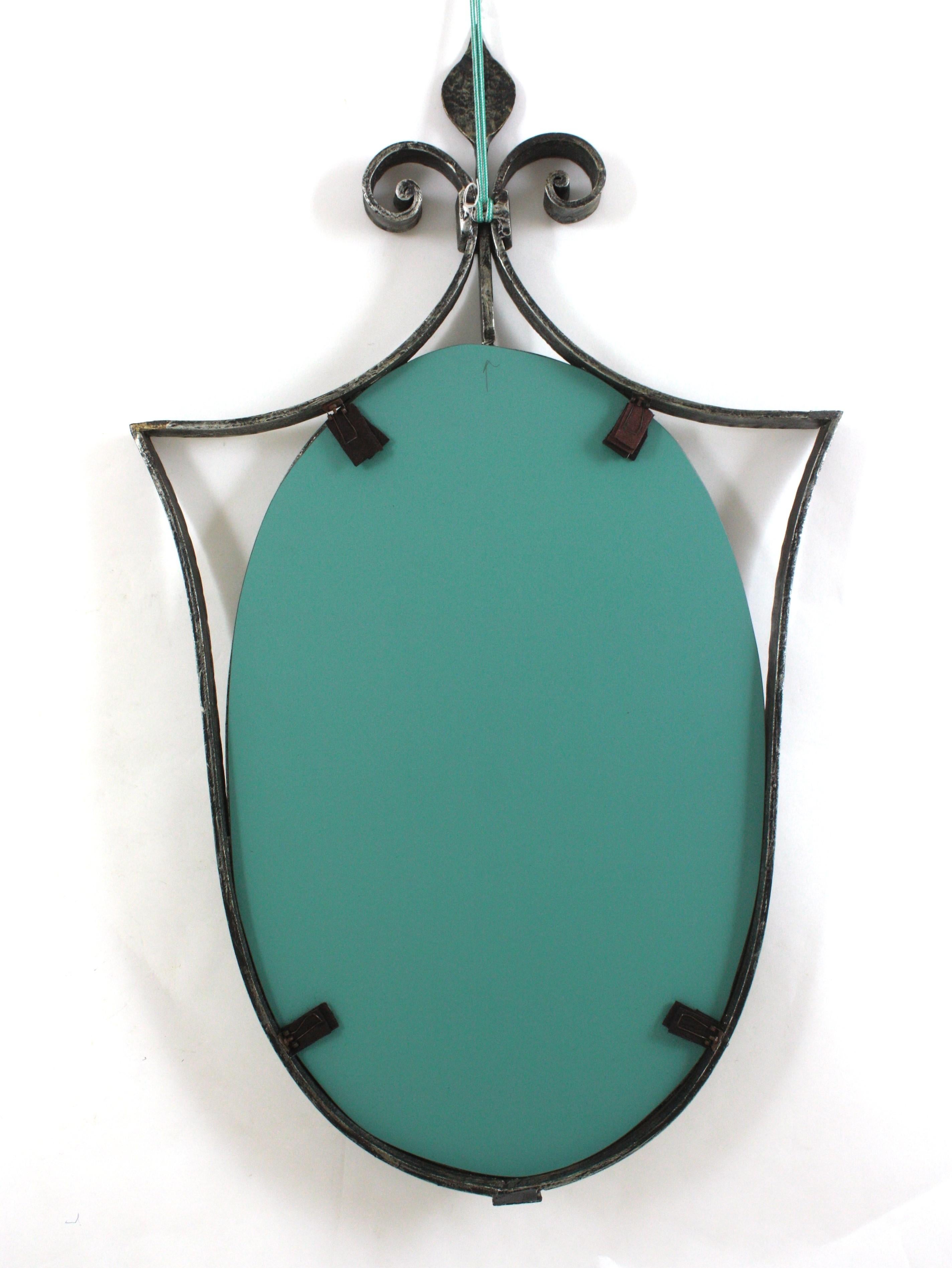 Neoclassical Oval Mirror in Hand Forged Iron, Spain 1950 For Sale 7