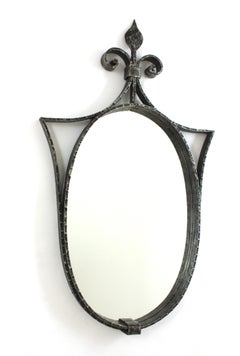 Neoclassical Oval Mirror in Hand Forged Iron, Spain 1940s