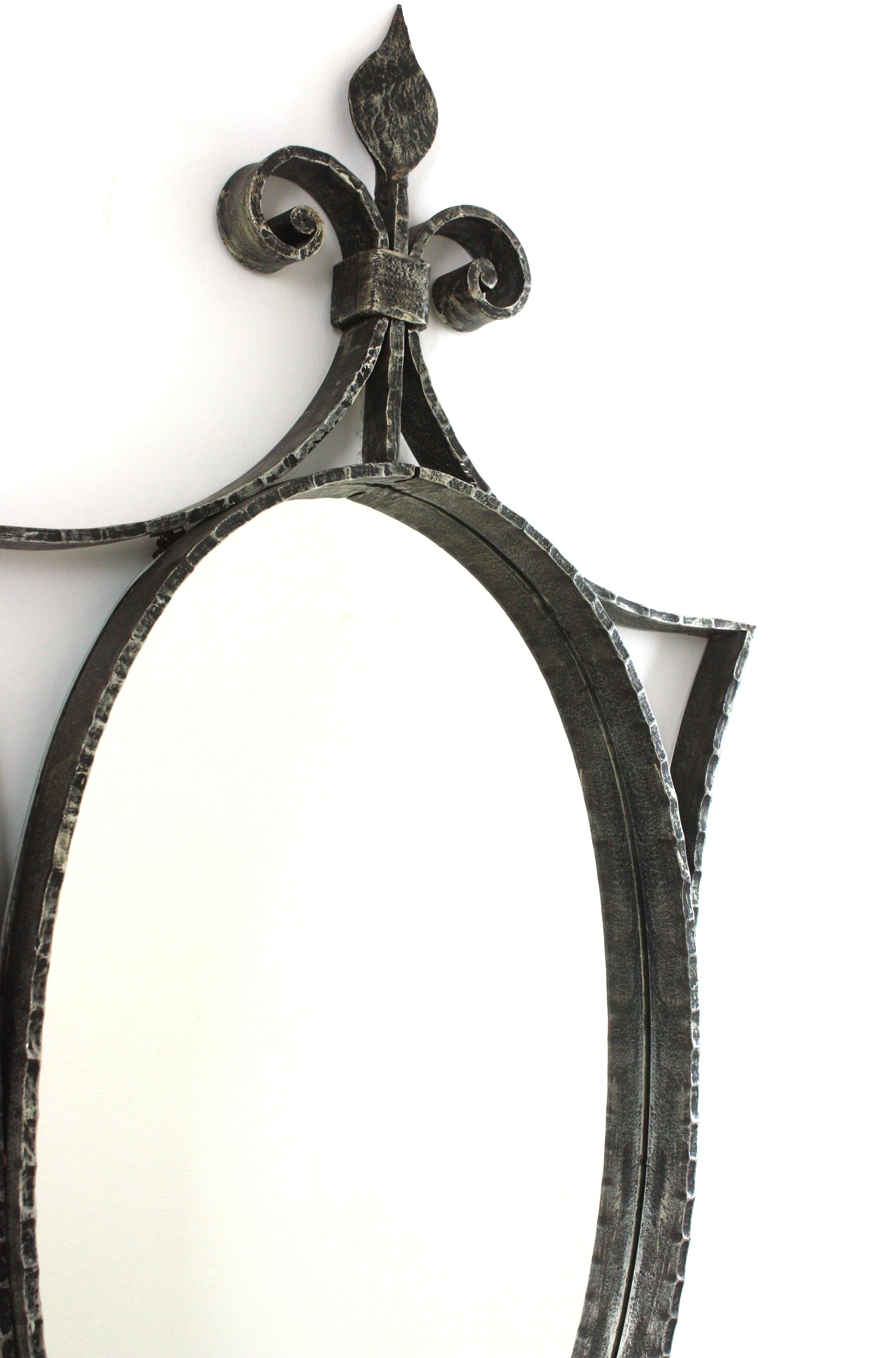 Spanish Neoclassical Oval Mirror in Hand Forged Iron, Spain 1950 For Sale