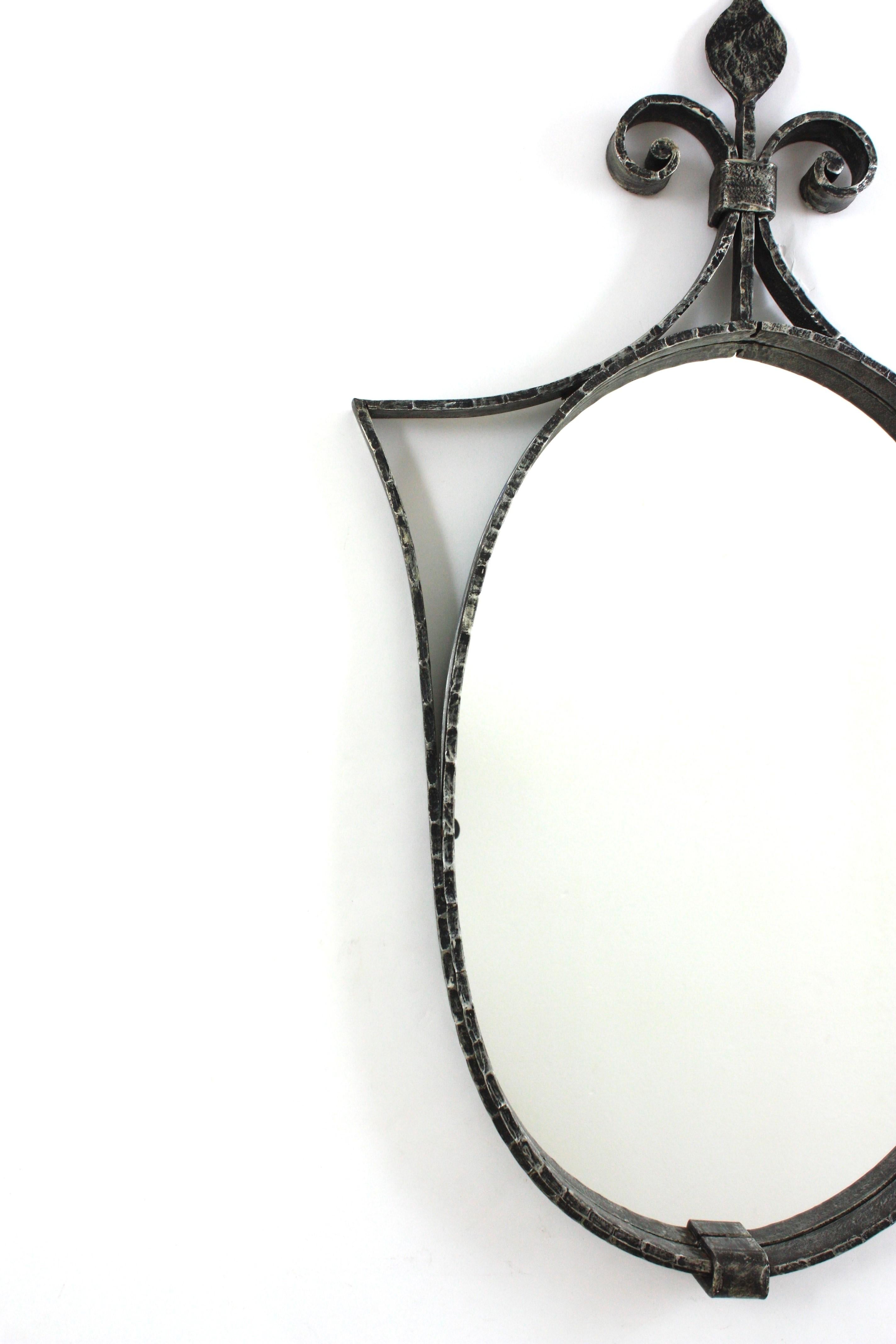 20th Century Neoclassical Oval Mirror in Hand Forged Iron, Spain 1950 For Sale