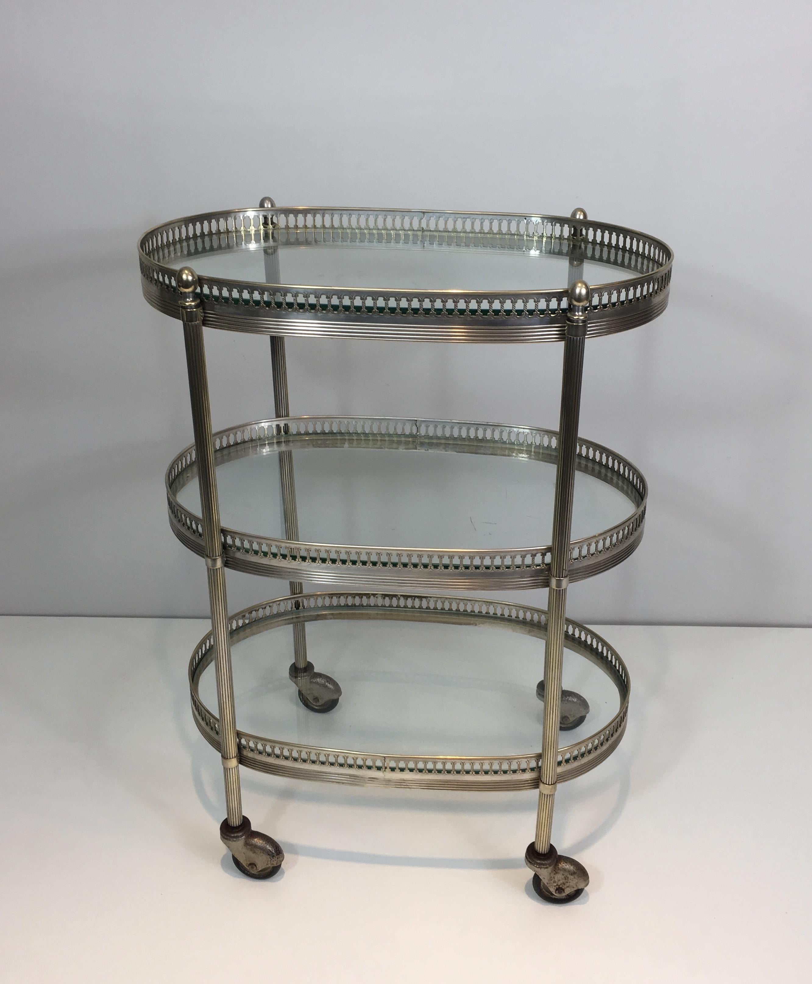 Neoclassical Oval Small Silver Plated on Brass Drinks Trolley, French 6