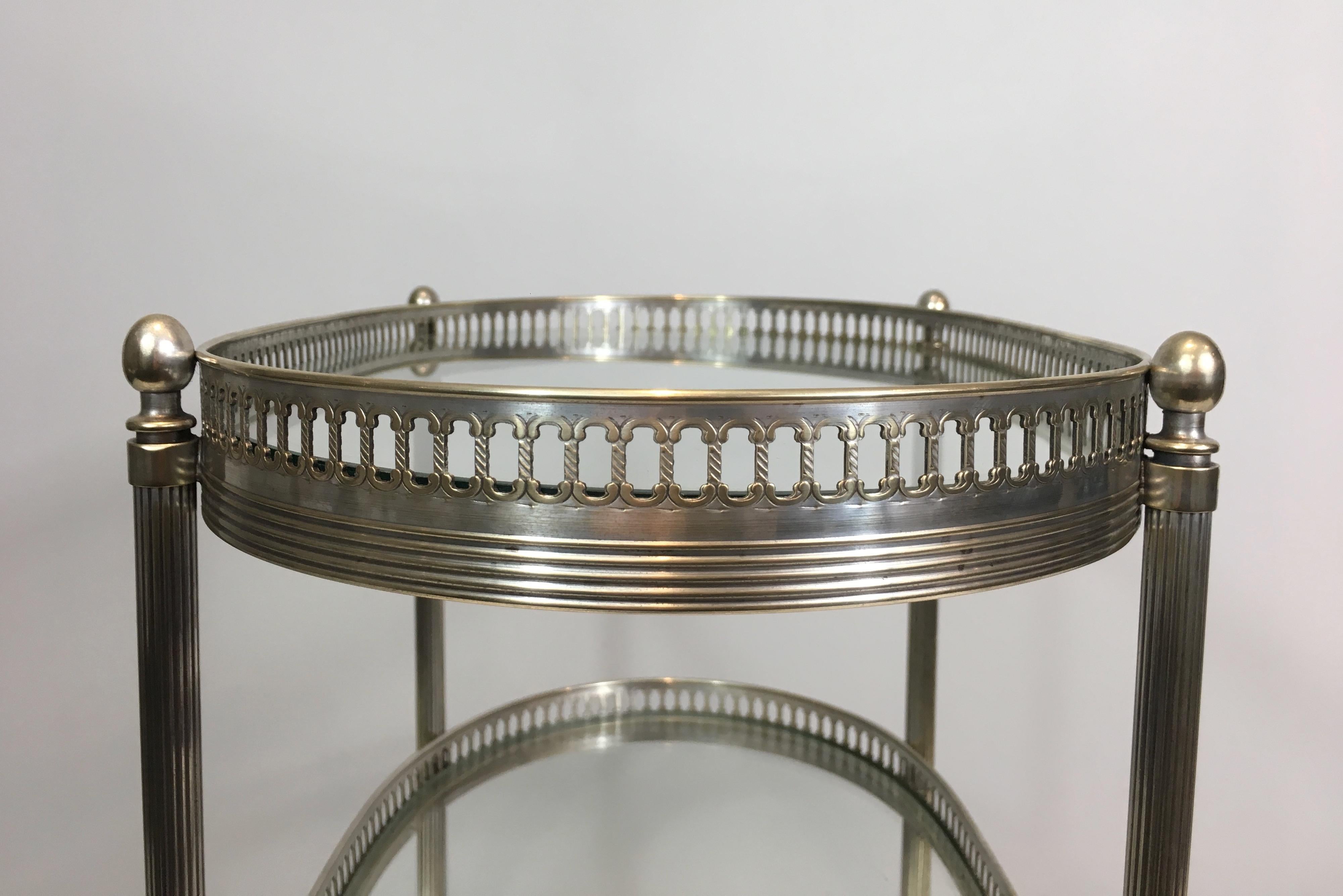 Neoclassical Oval Small Silver Plated on Brass Drinks Trolley, French 7