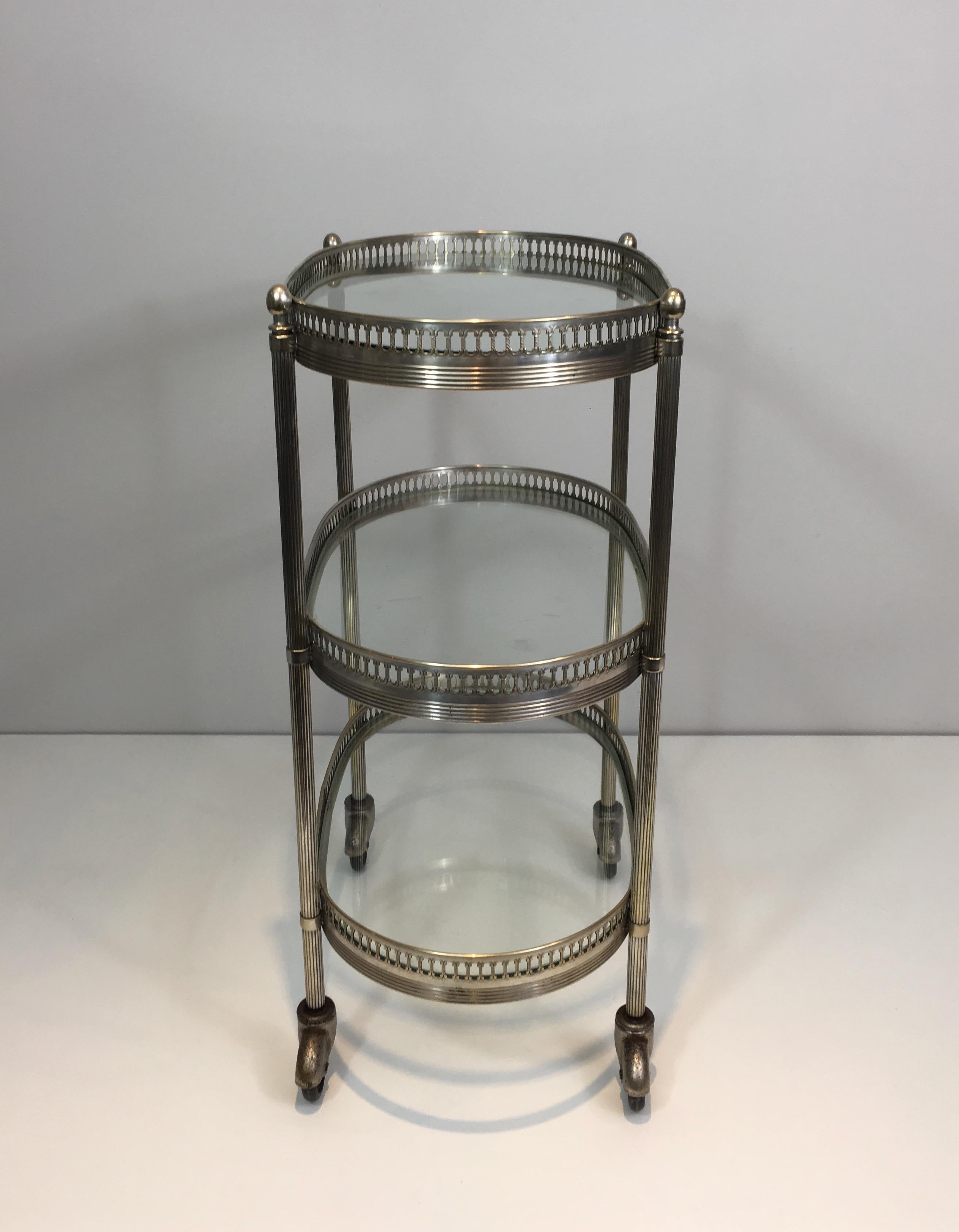 Neoclassical Oval Small Silver Plated on Brass Drinks Trolley, French 8